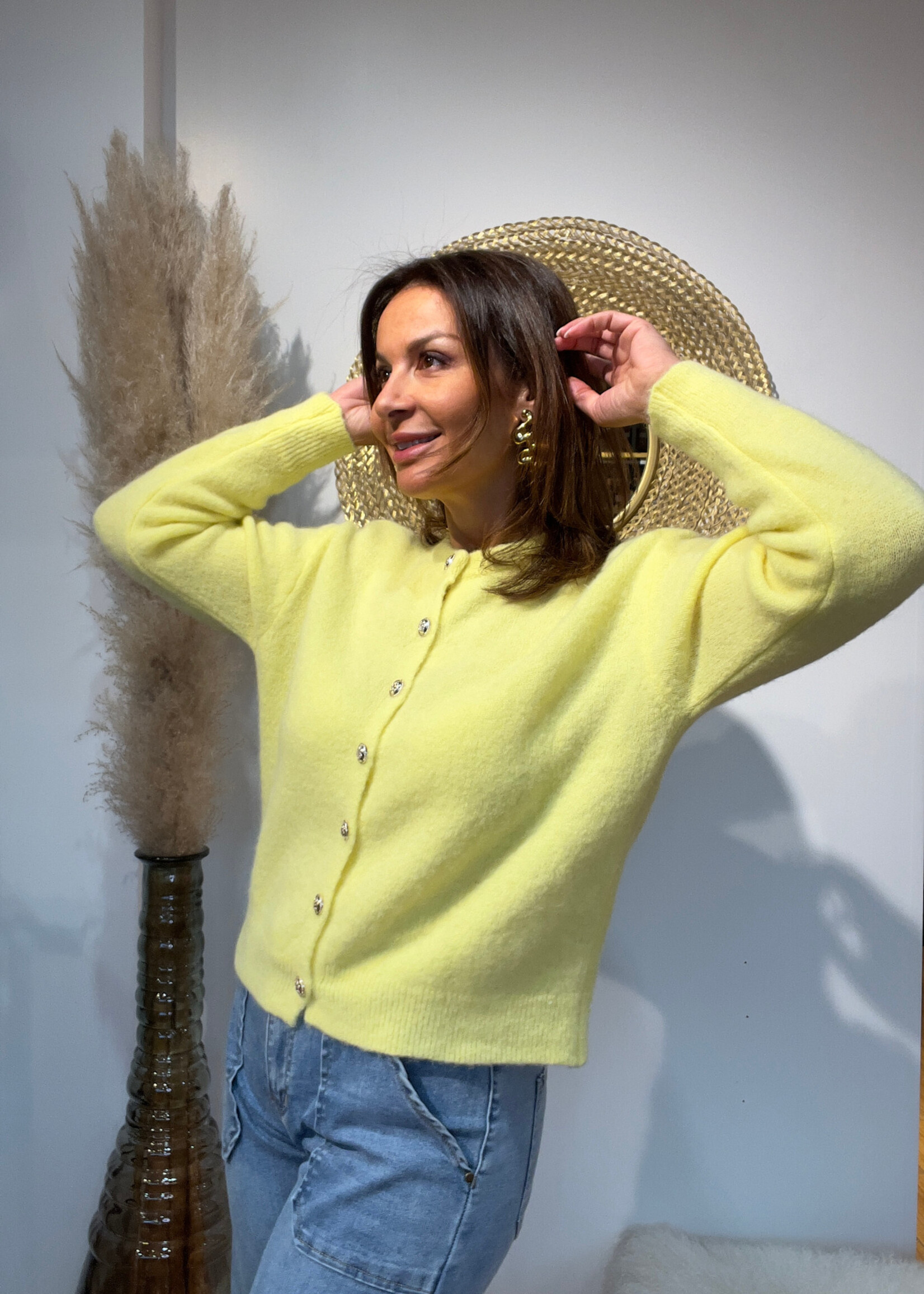 Sofia vest met gouden knopen en rond hals - ONE SIZE