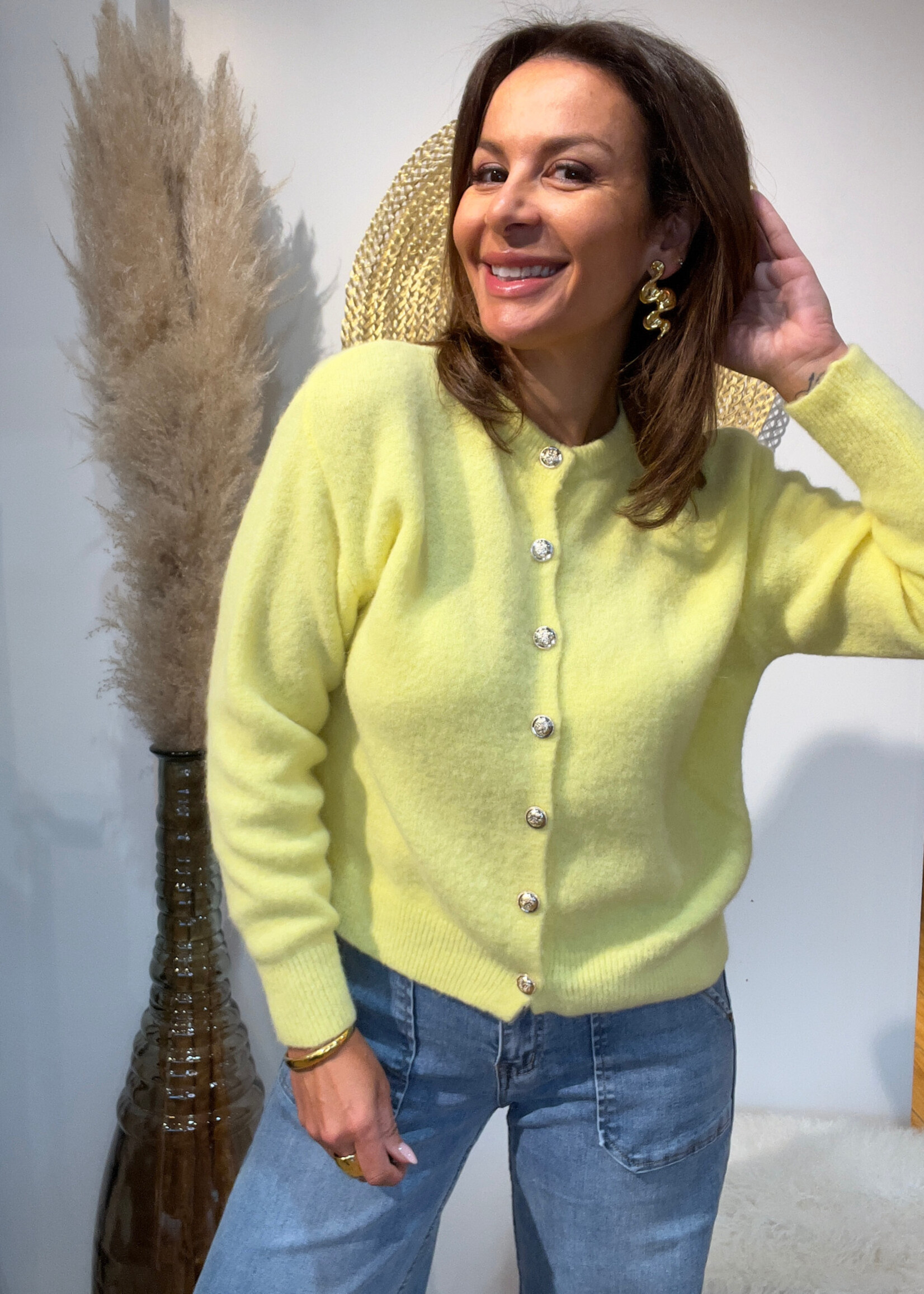 Sofia vest met gouden knopen en rond hals - ONE SIZE
