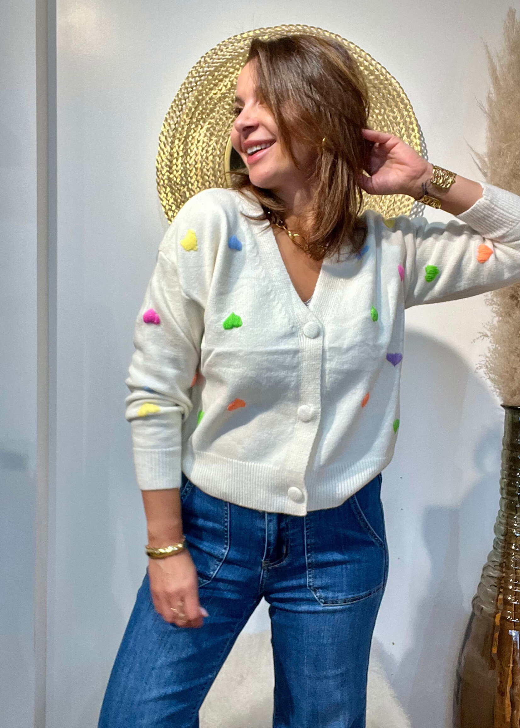 GILET BEIGE BRODERIE COEURS - MULTICOLOR - TAILLE UNIQUE