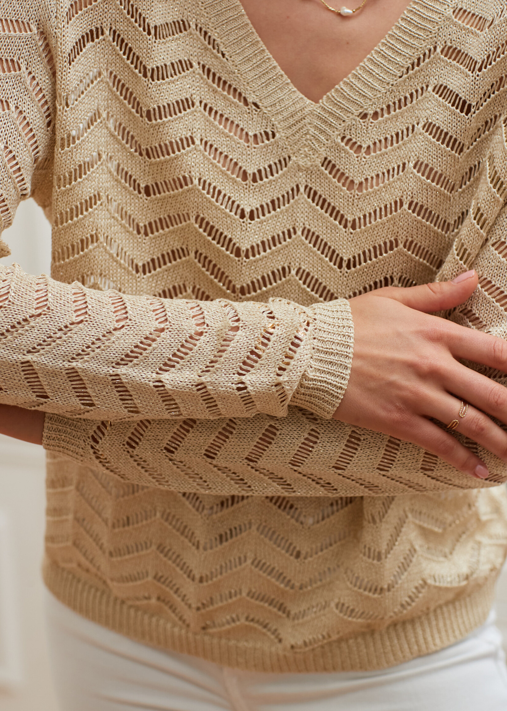 PULL RICA COL V AJOURÉ GOLD - ONE SIZE