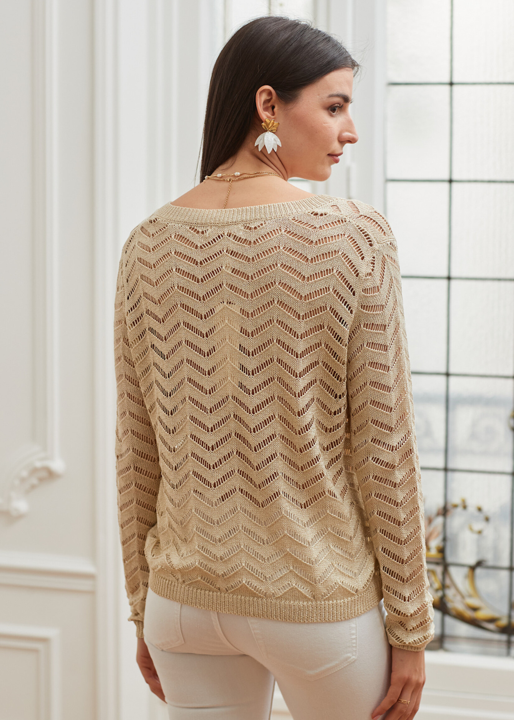 PULL RICA COL V AJOURÉ GOLD - ONE SIZE