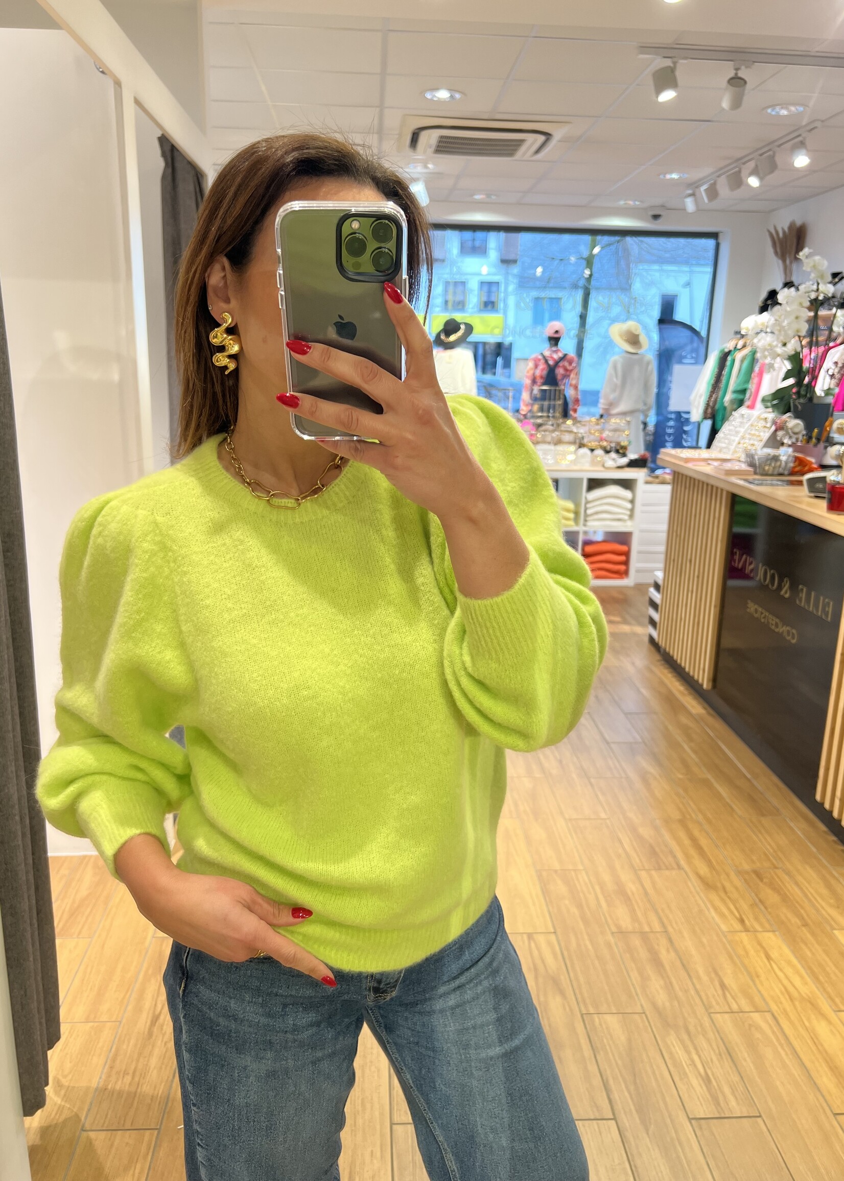 PULL SARA ALPAGA COL ROND ET MANCHES BOUFFANTES