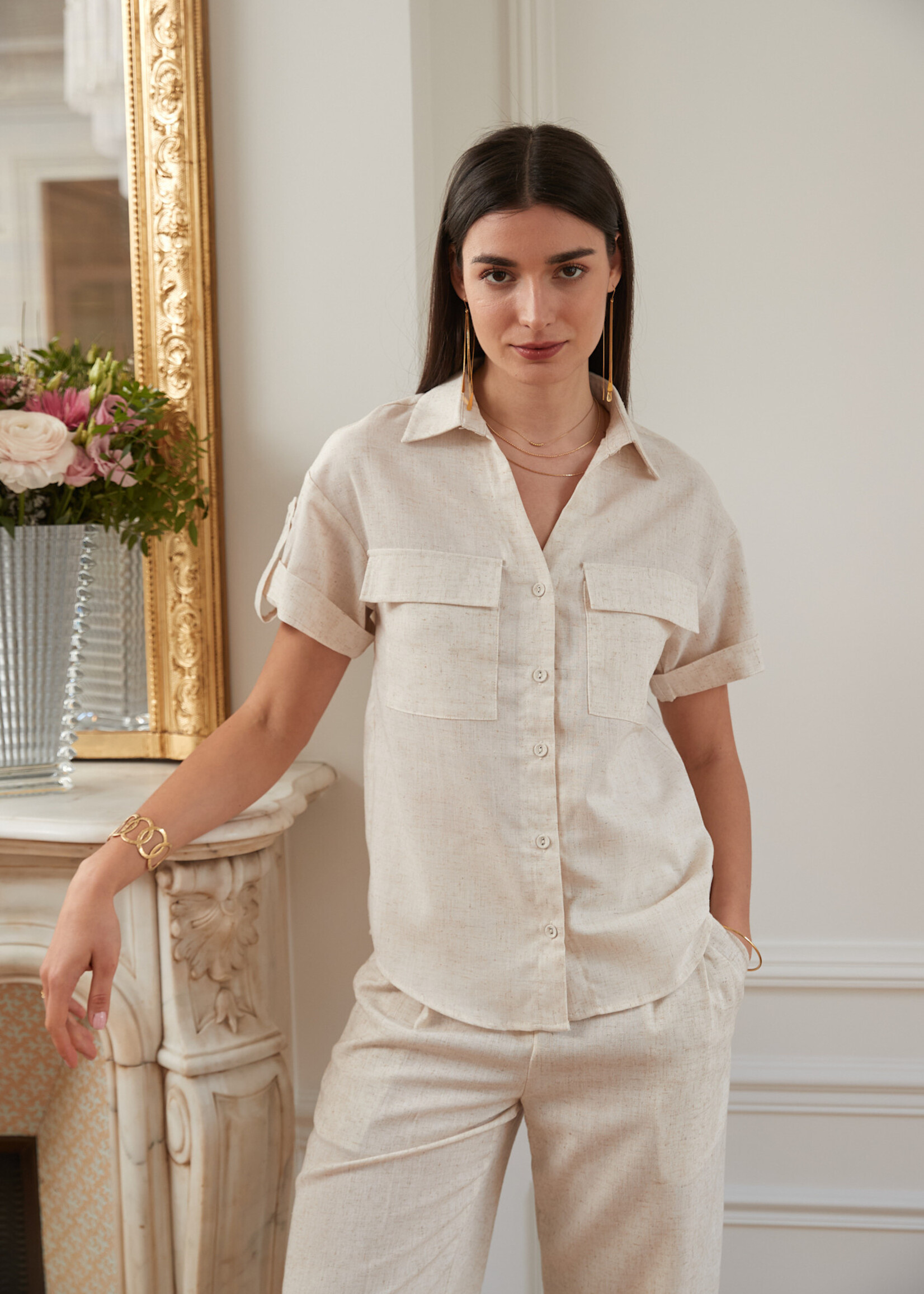 CHEMISE SAFARI COURTES MANCHES-LIN