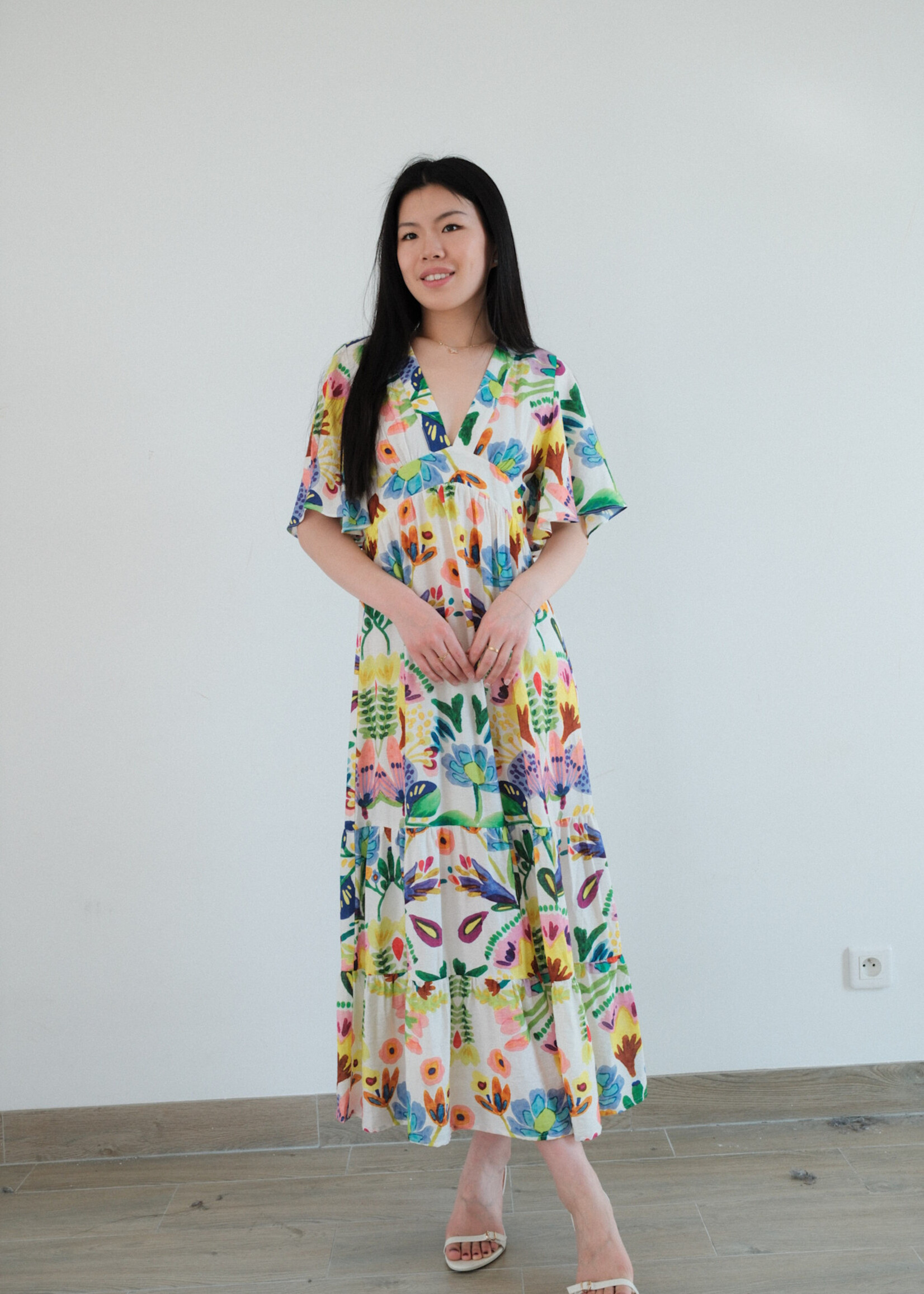 UNIKA ROBE LONGUE A COURTES MANCHES - FLORAL