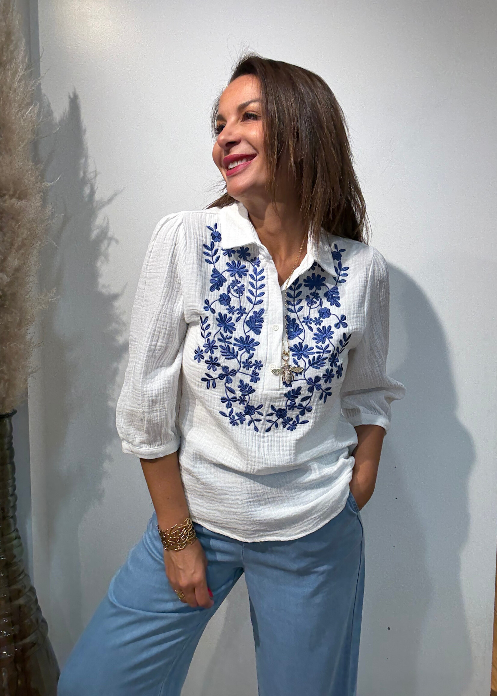 TUNIEK ELEONORE GEBRODEERD BLUE