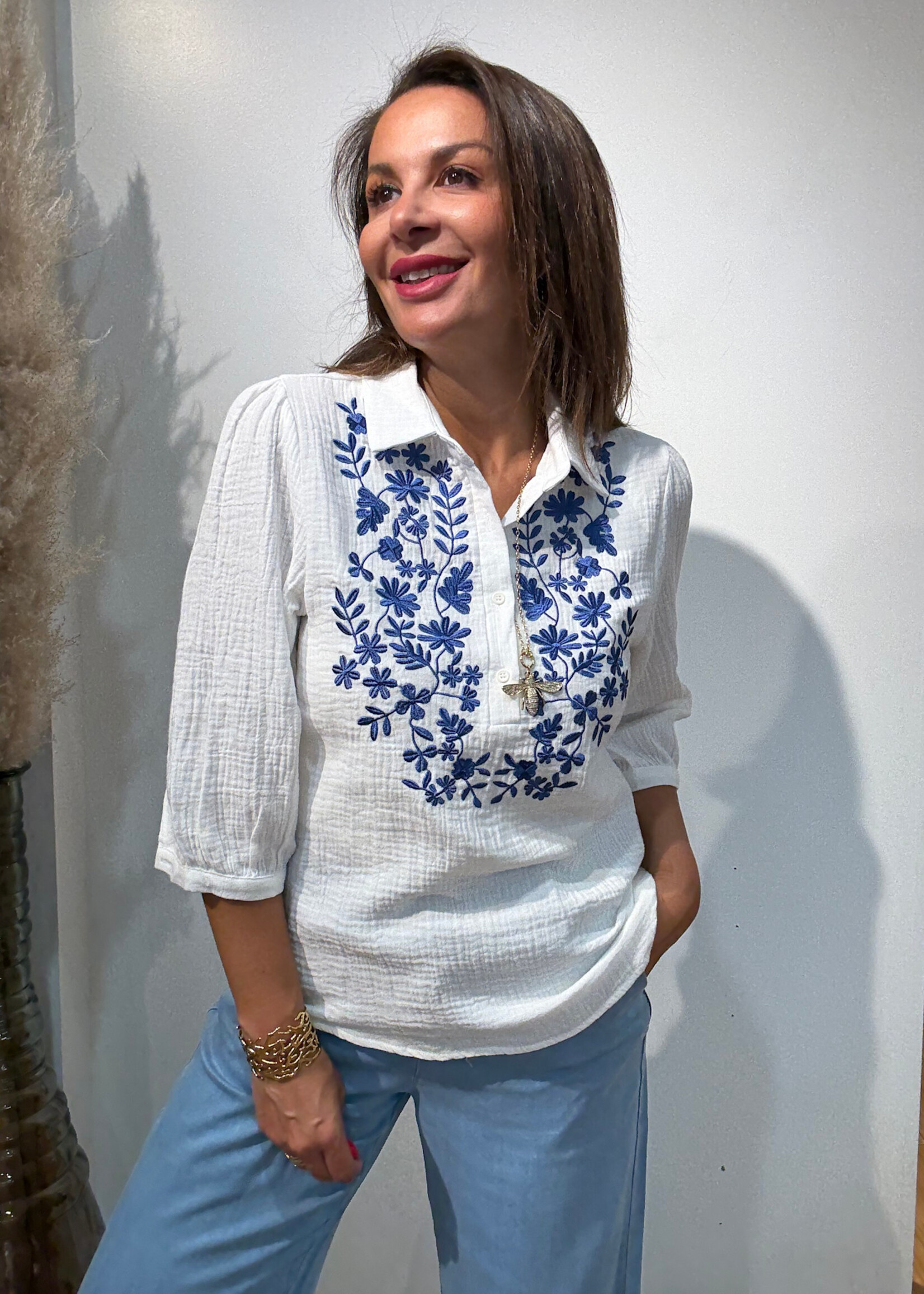 TUNIEK ELEONORE GEBRODEERD BLUE