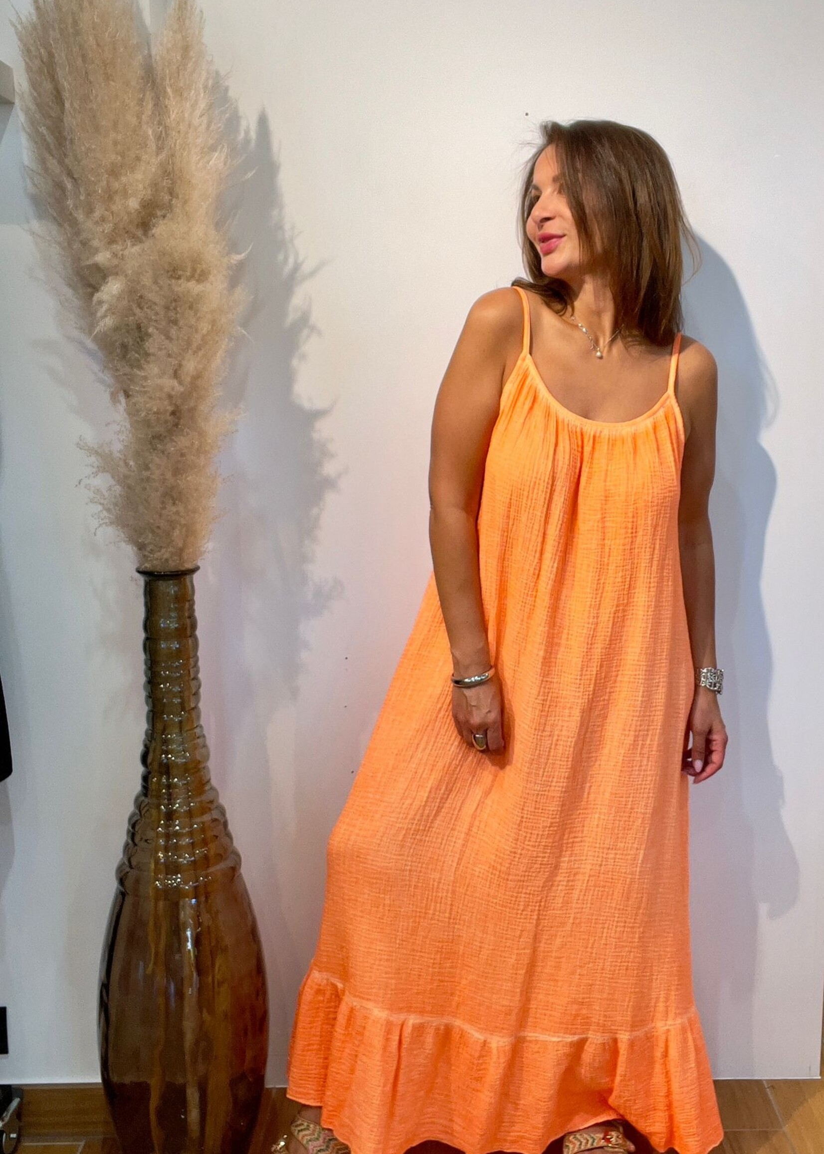 terra di siena ROBE LONGUE FLUO GAZE DE COTON - ONE SIZE