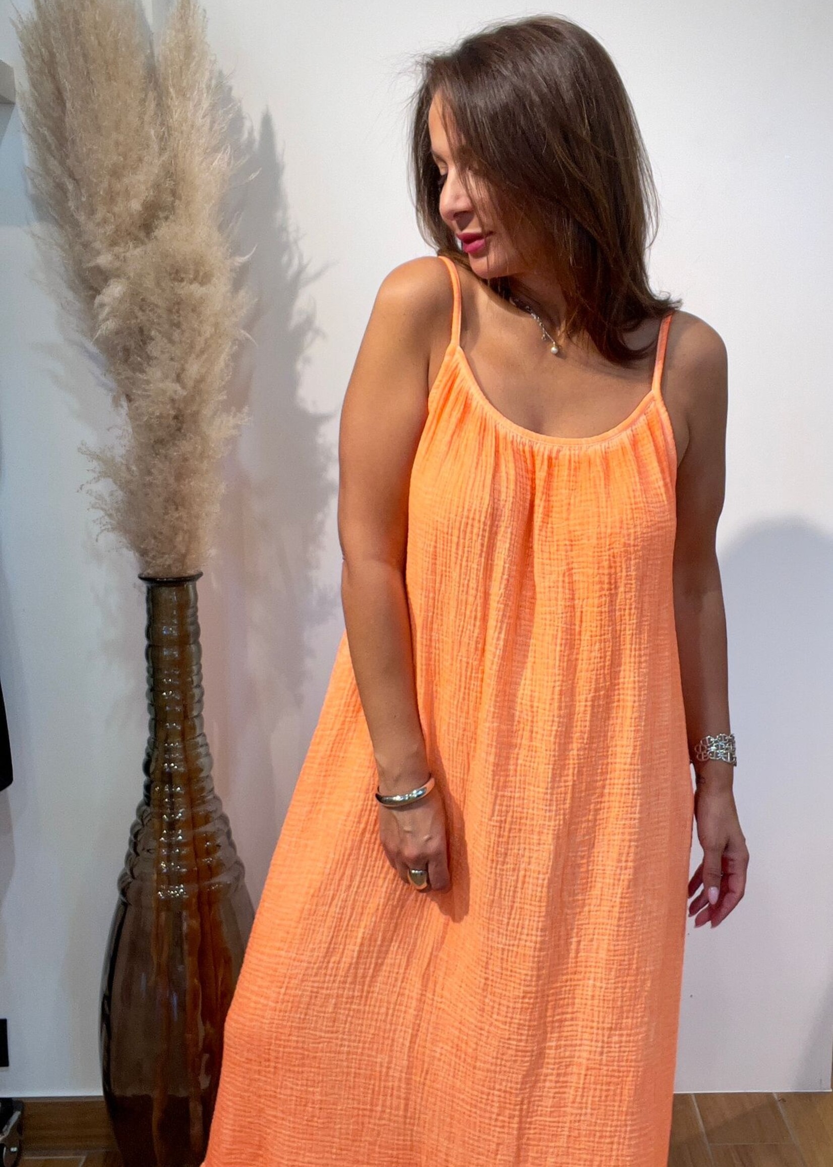 terra di siena ROBE LONGUE FLUO GAZE DE COTON - ONE SIZE