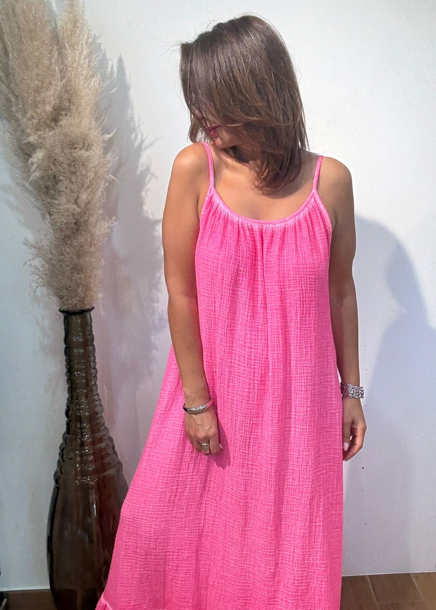 terra di siena ROBE LONGUE FLUO GAZE DE COTON - ONE SIZE