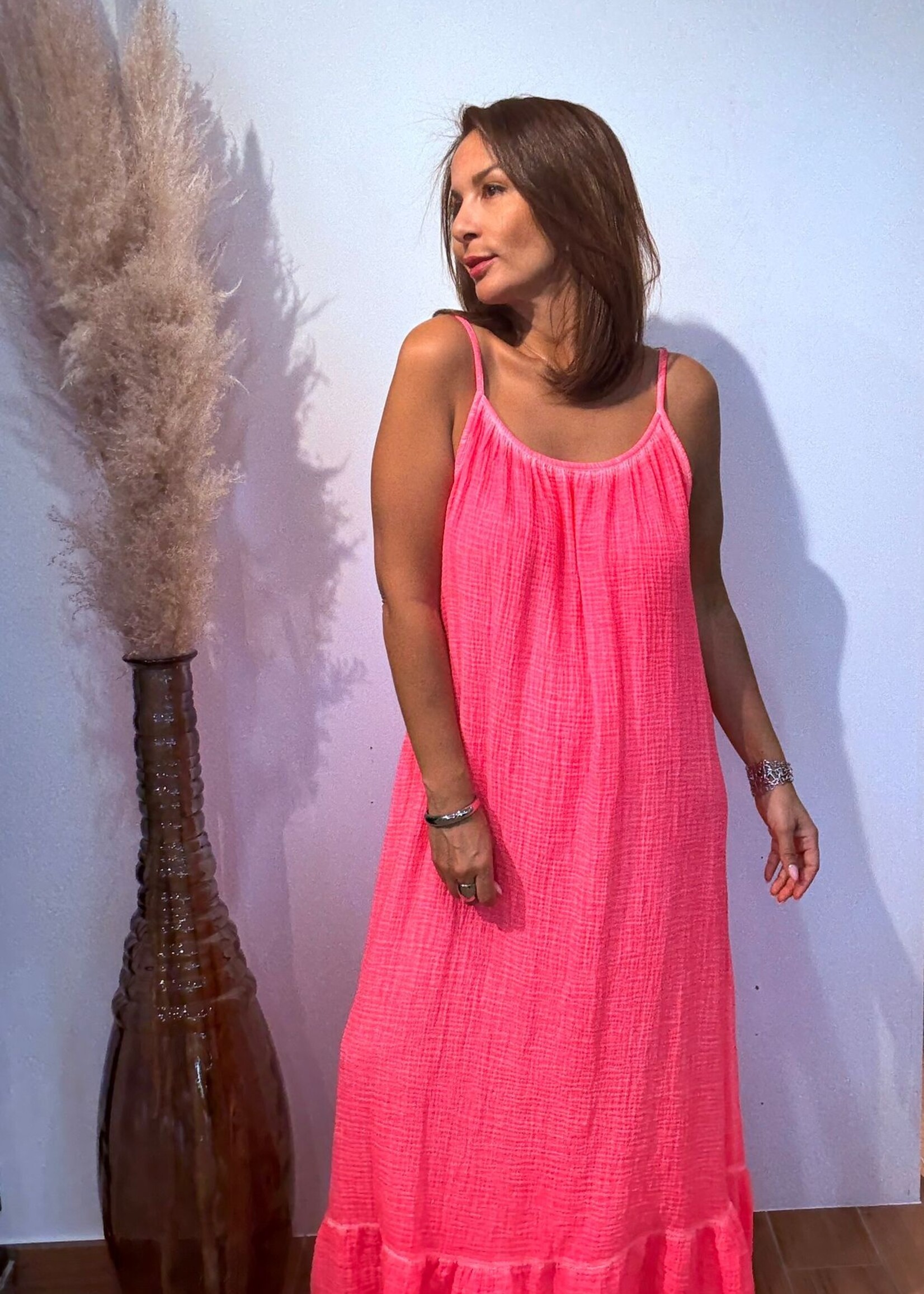 terra di siena ROBE LONGUE FLUO GAZE DE COTON - ONE SIZE