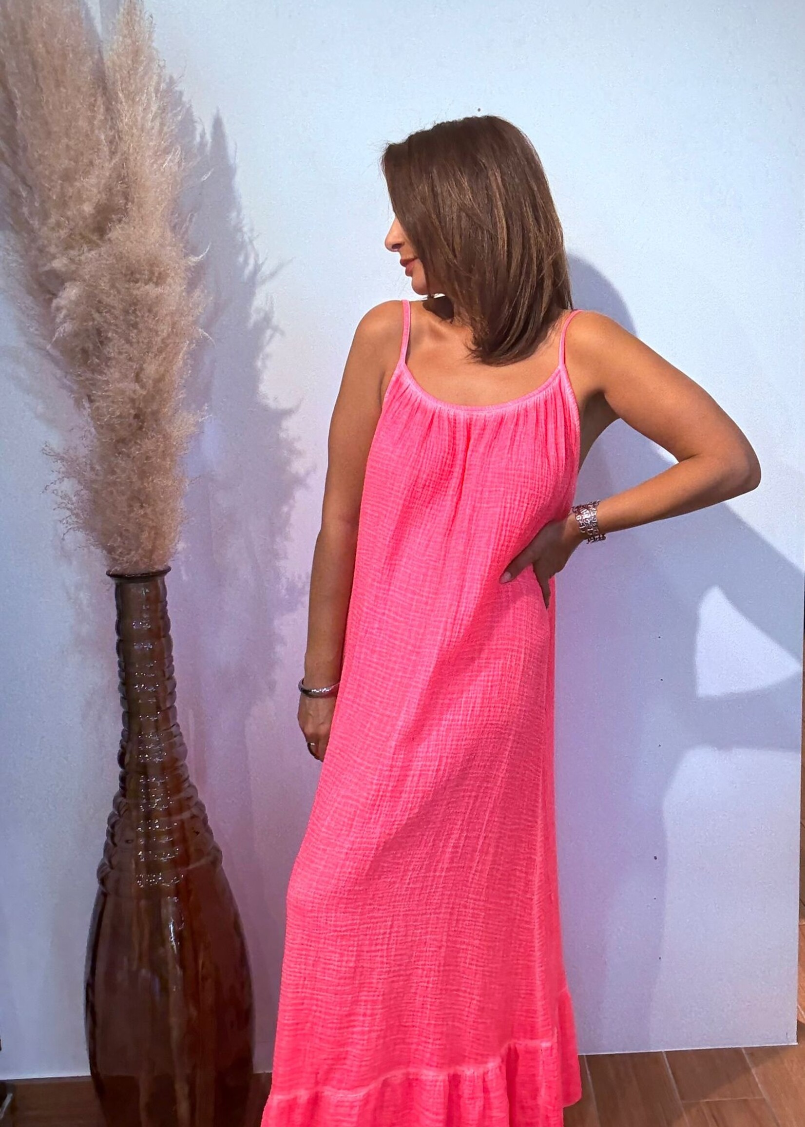 terra di siena ROBE LONGUE FLUO GAZE DE COTON - ONE SIZE