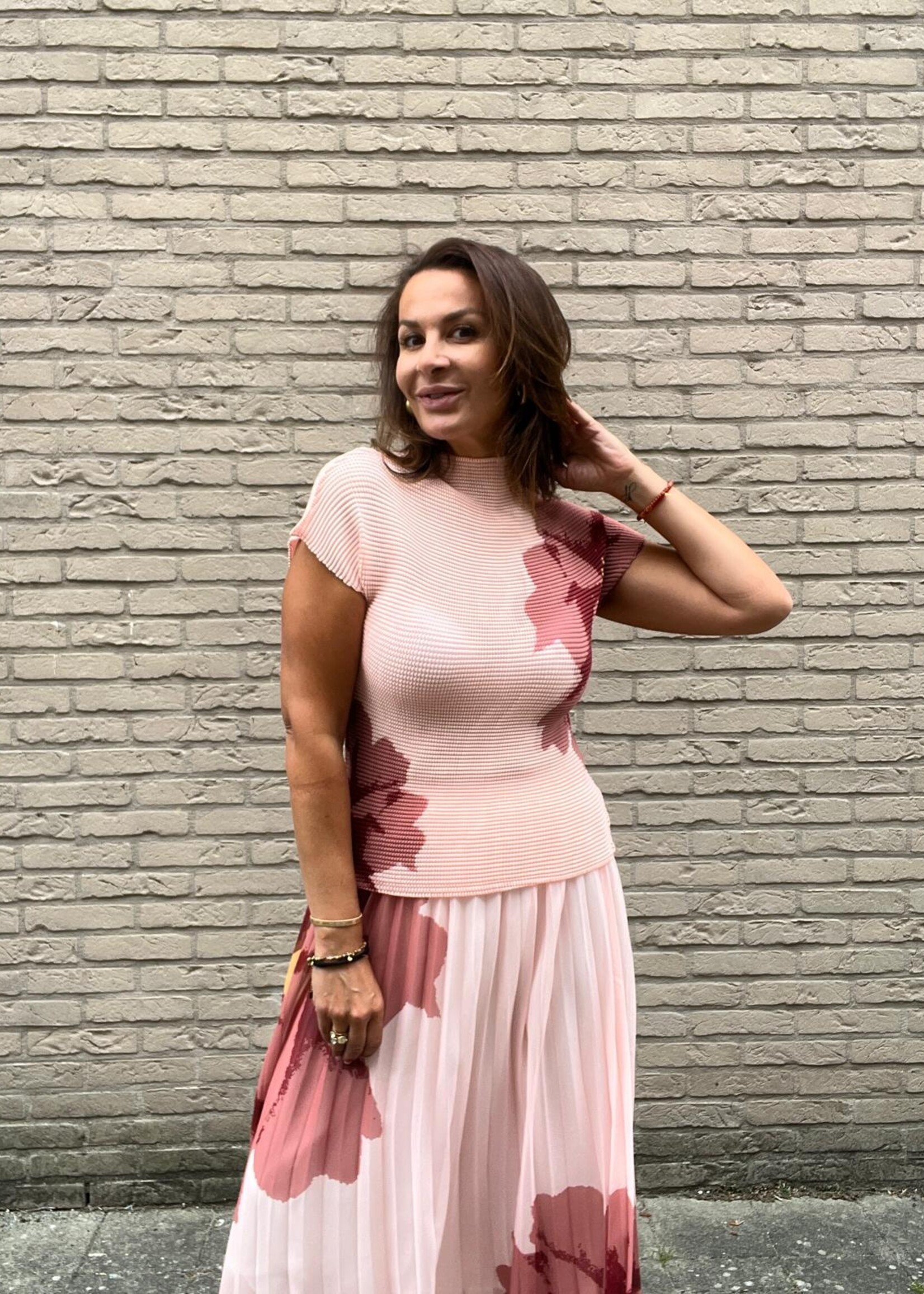 Haut plissé rose à motif floral - One size