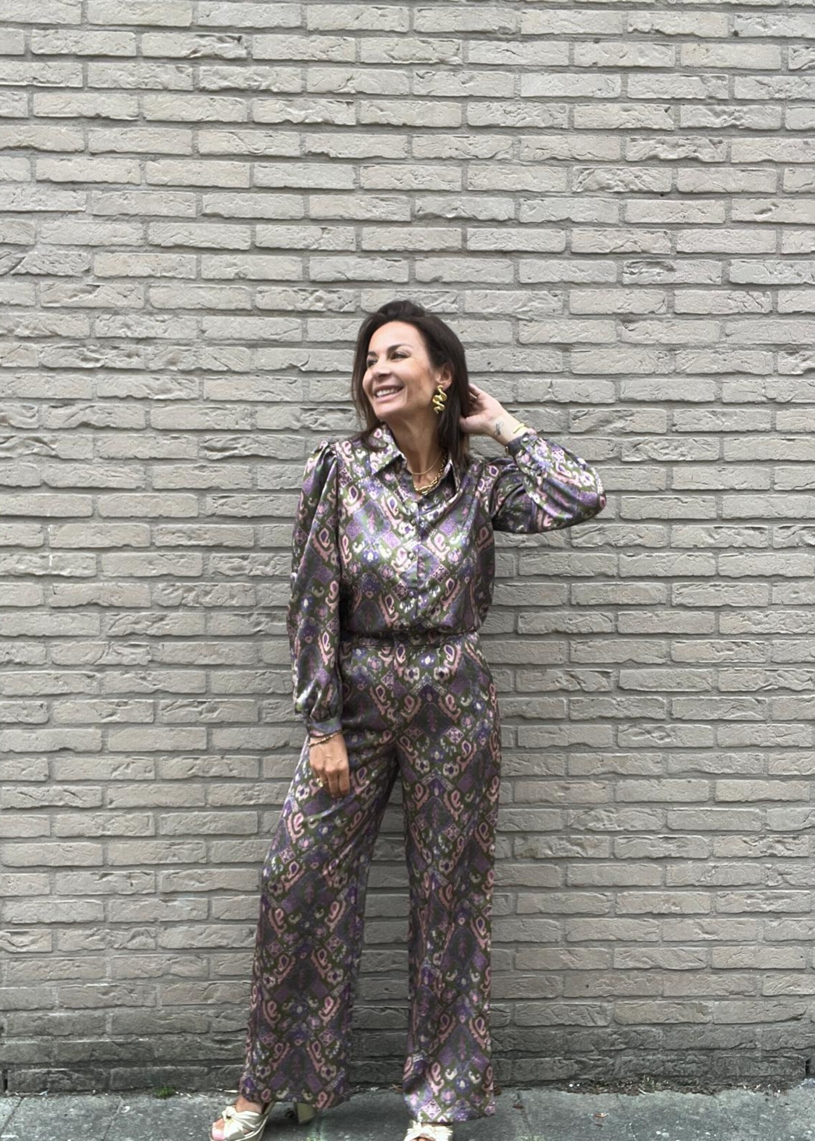 Satijnen blouse met geometrische print