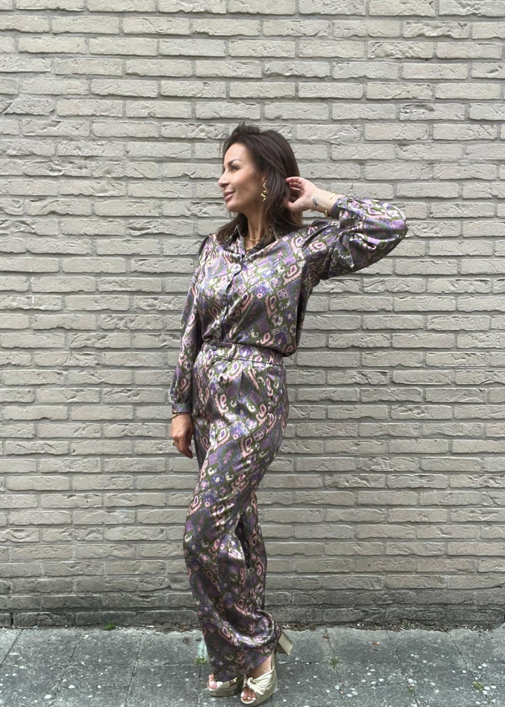 Pantalon Satin Avec Imprimé Géométrique