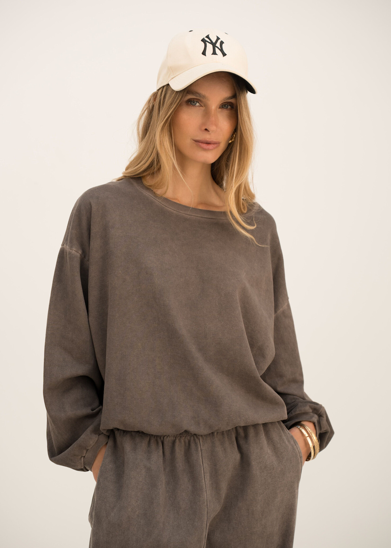 Vintage Sweatshirt met Elastische Taille – 100% Katoen