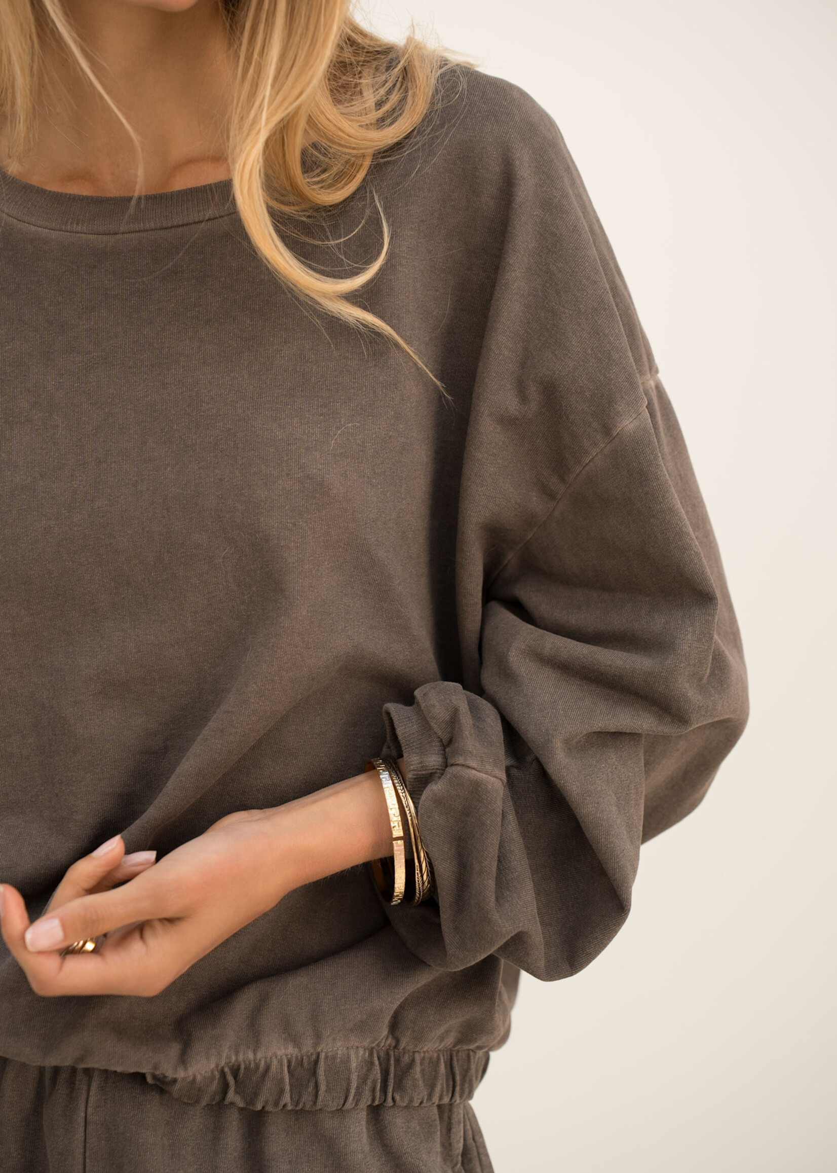 Vintage Sweatshirt met Elastische Taille – 100% Katoen