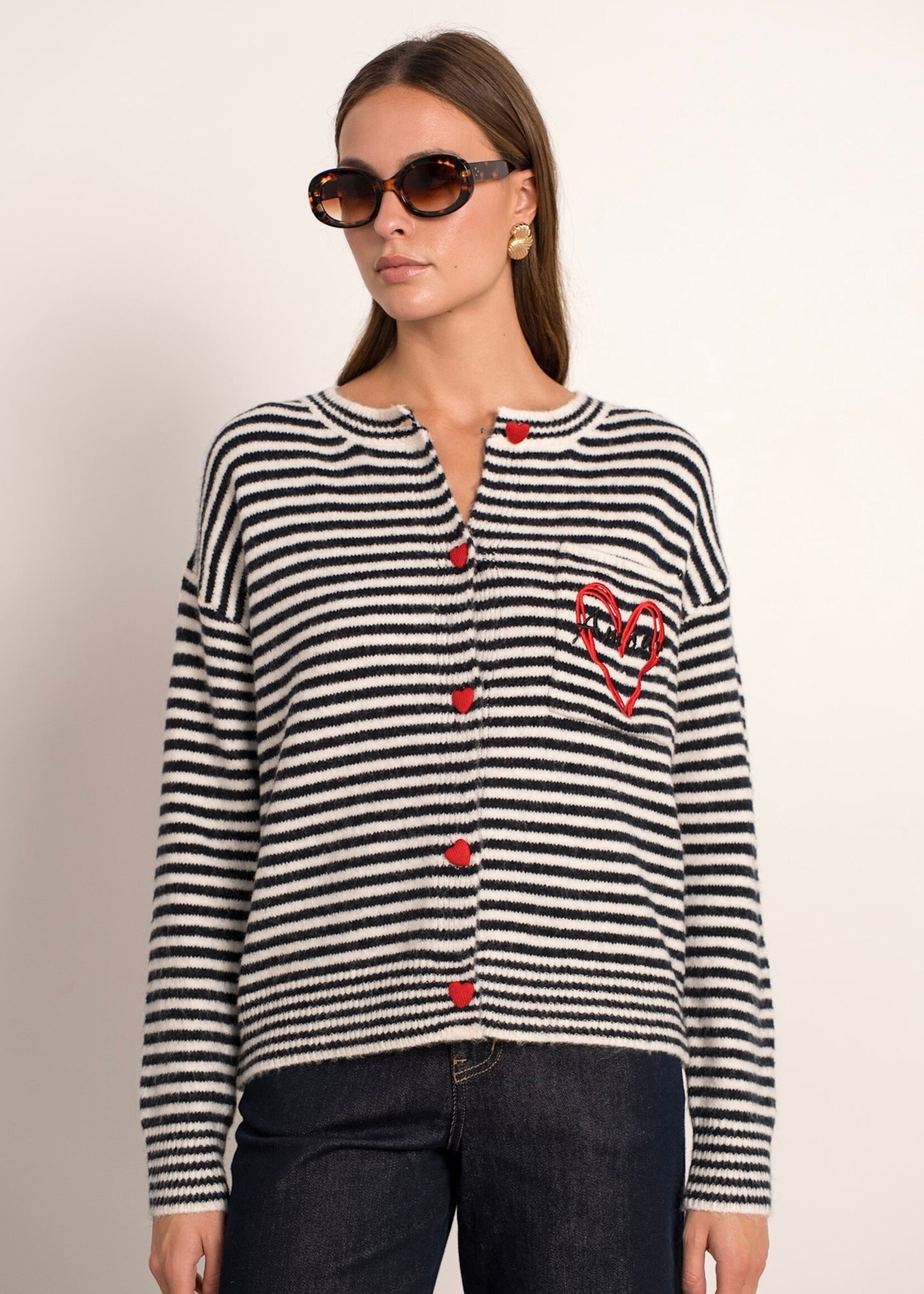 Blauw-Wit Gestreept Vest met Rode Hartknopen