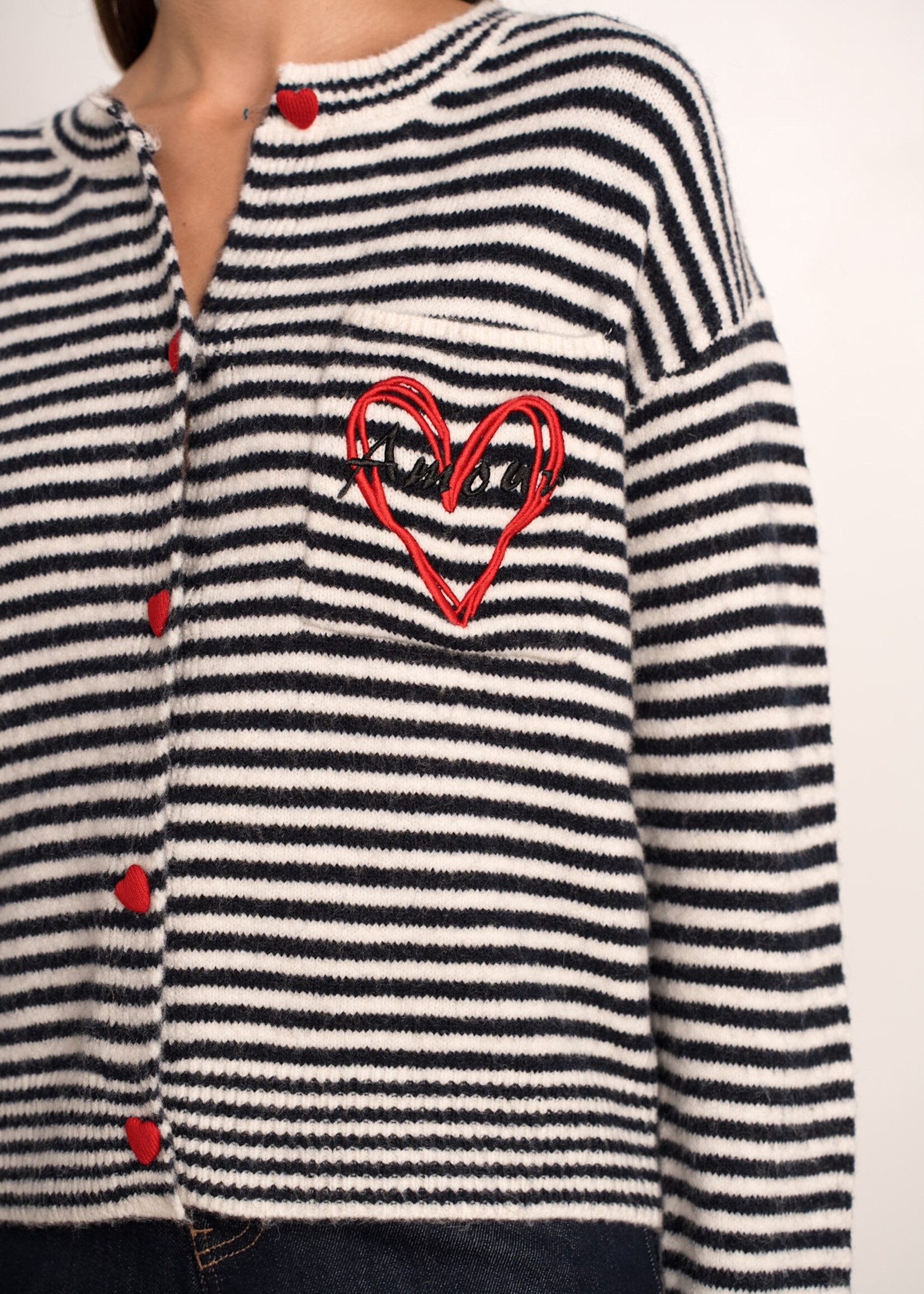 Blauw-Wit Gestreept Vest met Rode Hartknopen