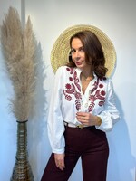 BLOUSE COL V BLANCHE BRODERIE DEVANT