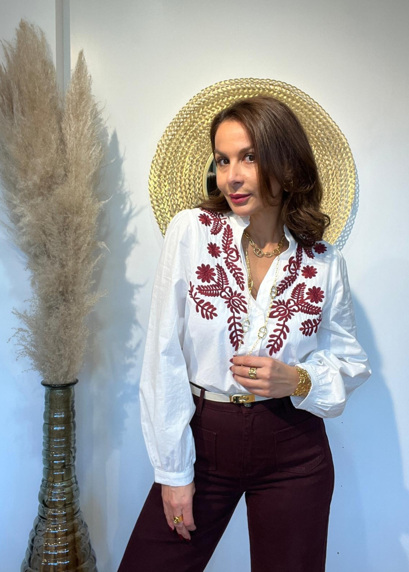 BLOUSE COL V BLANCHE BRODERIE DEVANT