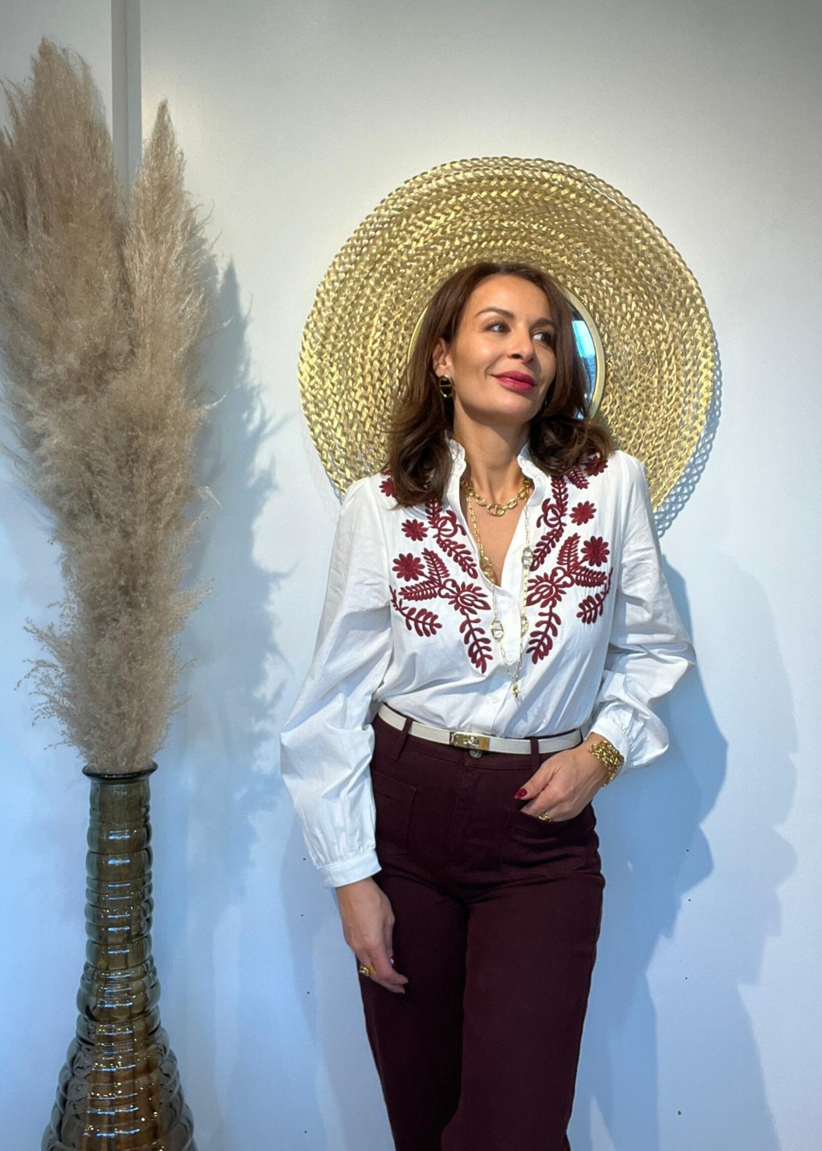 BLOUSE COL V BLANCHE BRODERIE DEVANT