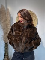 VESTE COURTE A ZIP MARRON