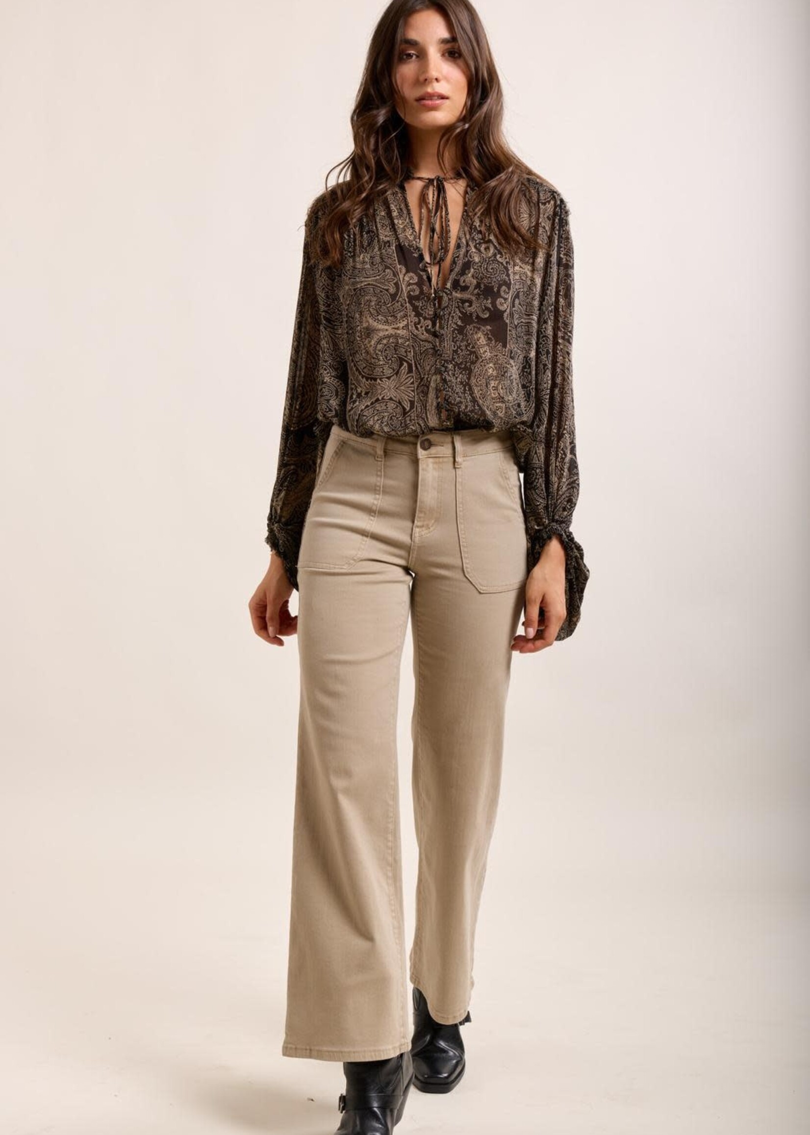 TOXIK3 TOXIK3 HOGE TAILLE FLARE BROEK MET GROTE ZAKKEN