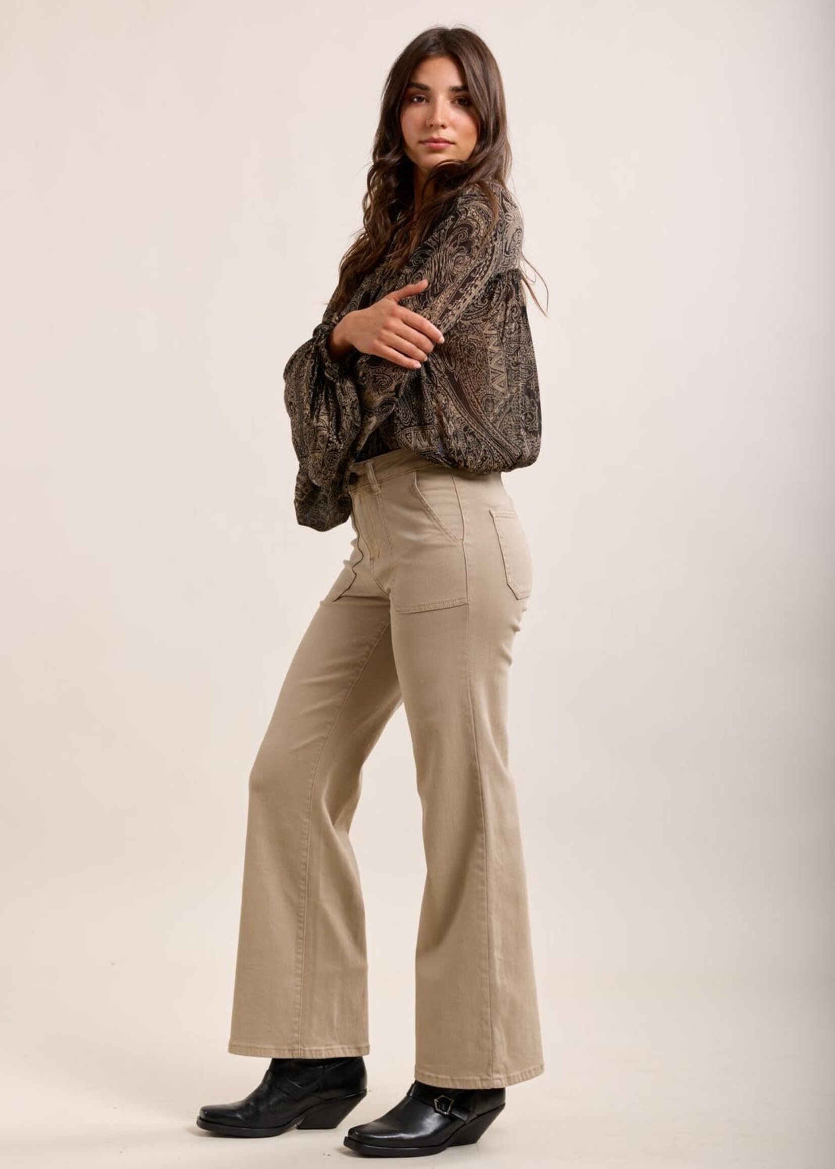 TOXIK3 TOXIK3 HOGE TAILLE FLARE BROEK MET GROTE ZAKKEN