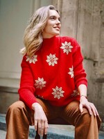 PULL ROUGE AUX FLOCONS DORÉS - ONE SIZE