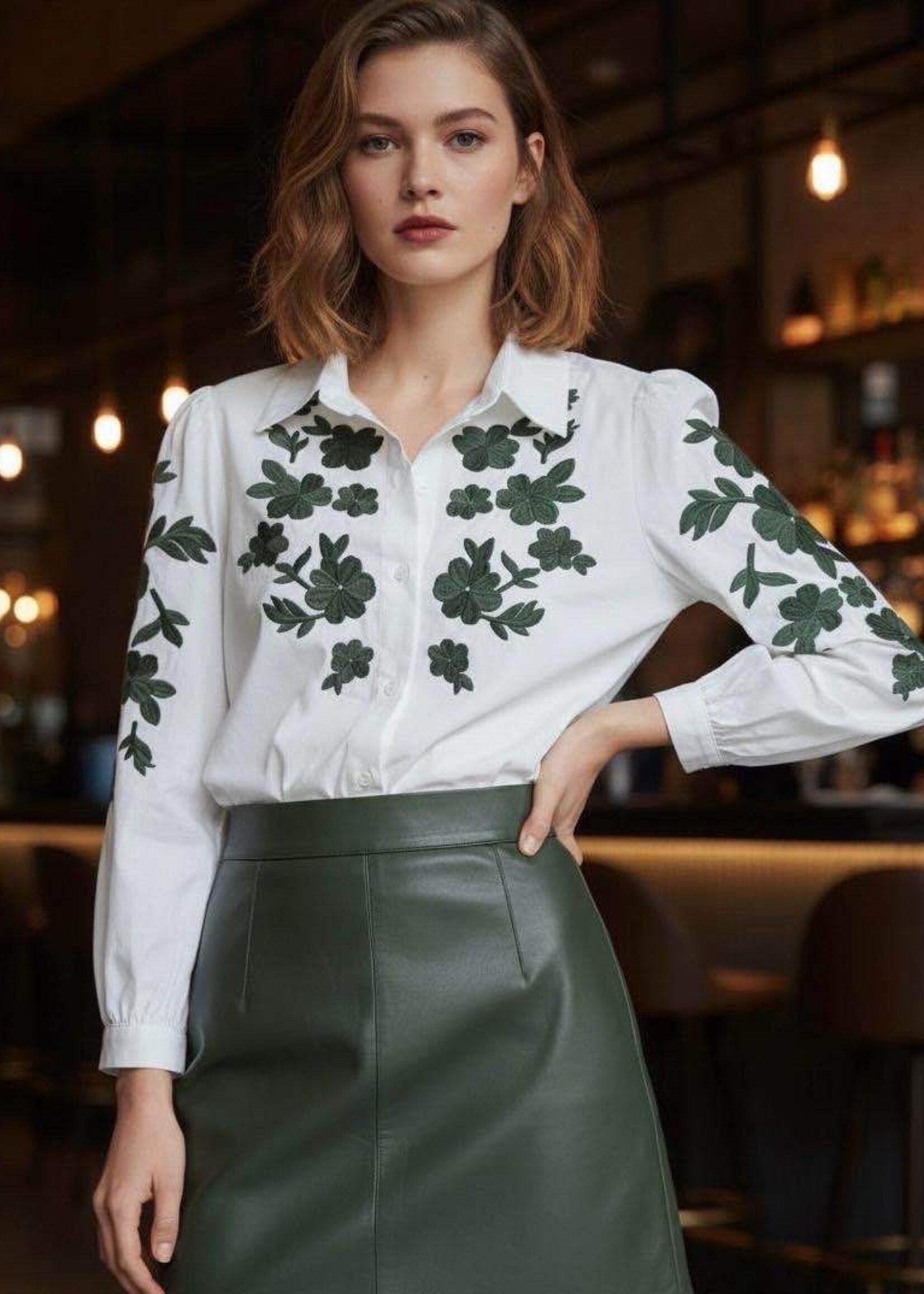 CHEMISE BLANCHE BRODERIE FLORALE