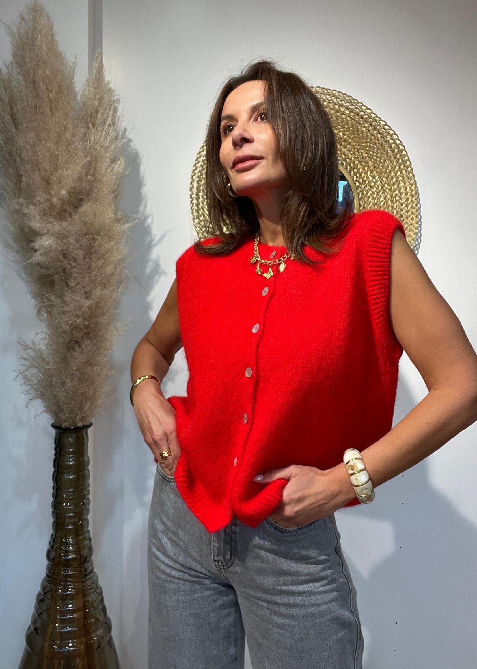 GILET EN MAILLE A BOUTONS SANS MANCHES