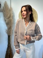 TAUPE TRUI IN V-HALS MET KANT - ONE SIZE