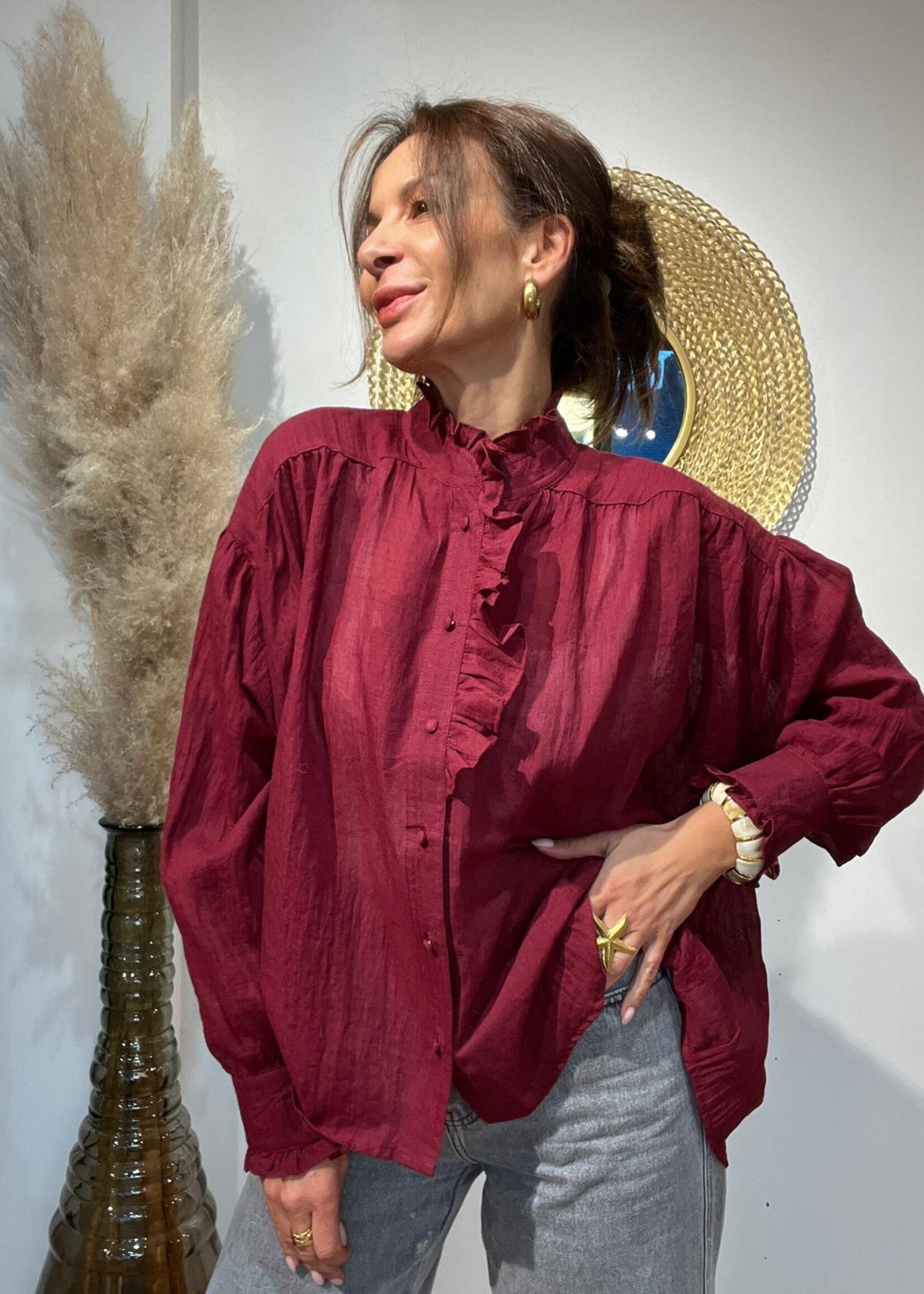 BORDEAUX HEMD MAO-KRAAG - ONE SIZE