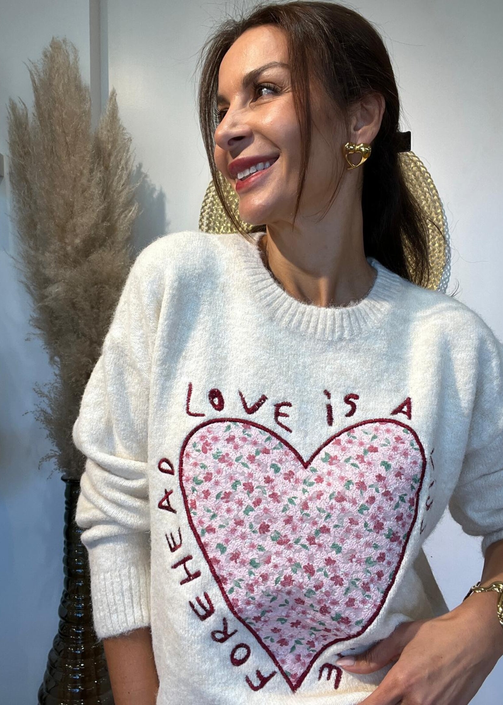 PULL ECRU LOVE COEUR BRODERIE - ONE SIZE
