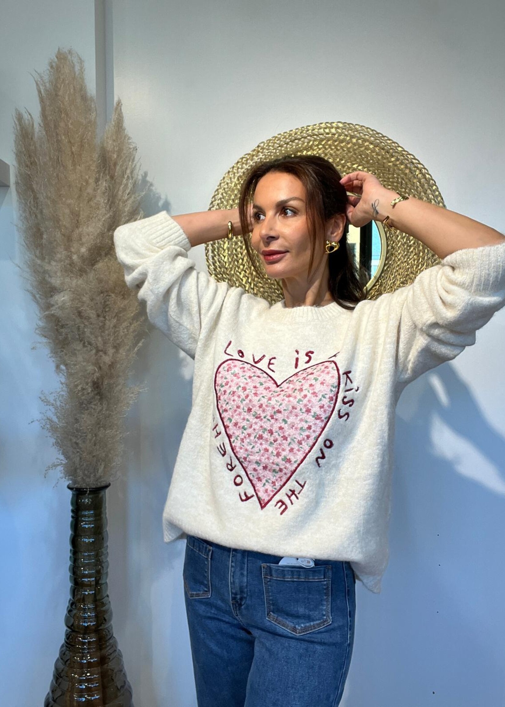 PULL ECRU LOVE COEUR BRODERIE - ONE SIZE