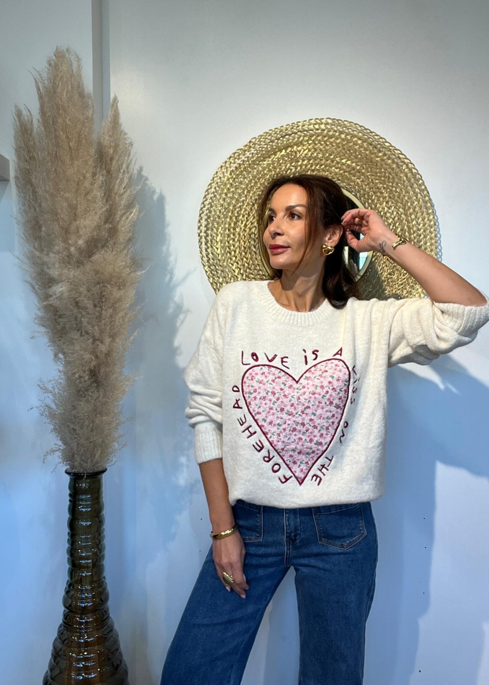 PULL ECRU LOVE COEUR BRODERIE - ONE SIZE