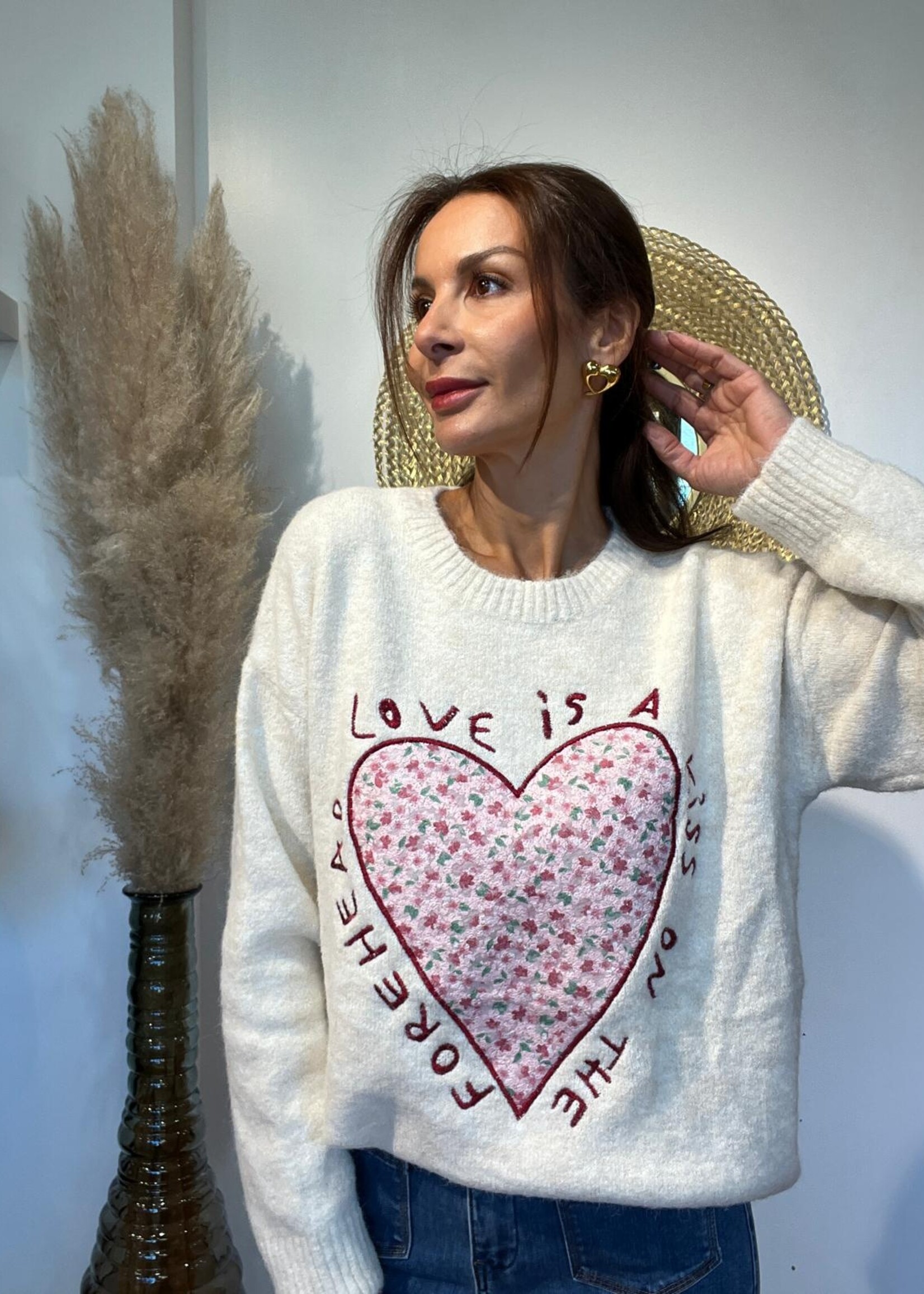 TRUI ECRU LOVE HART GEBRODEERD - ONE SIZE