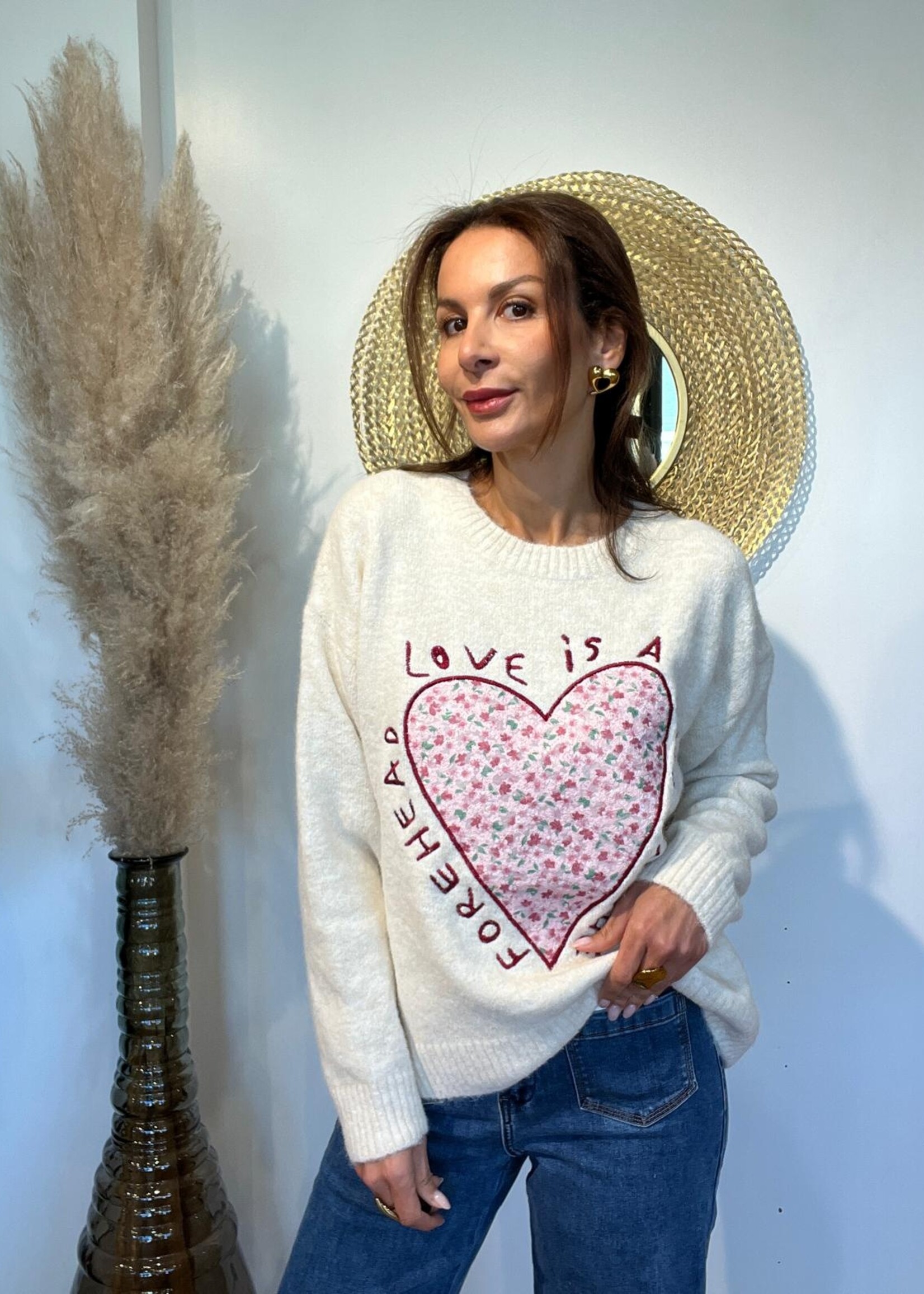 TRUI ECRU LOVE HART GEBRODEERD - ONE SIZE