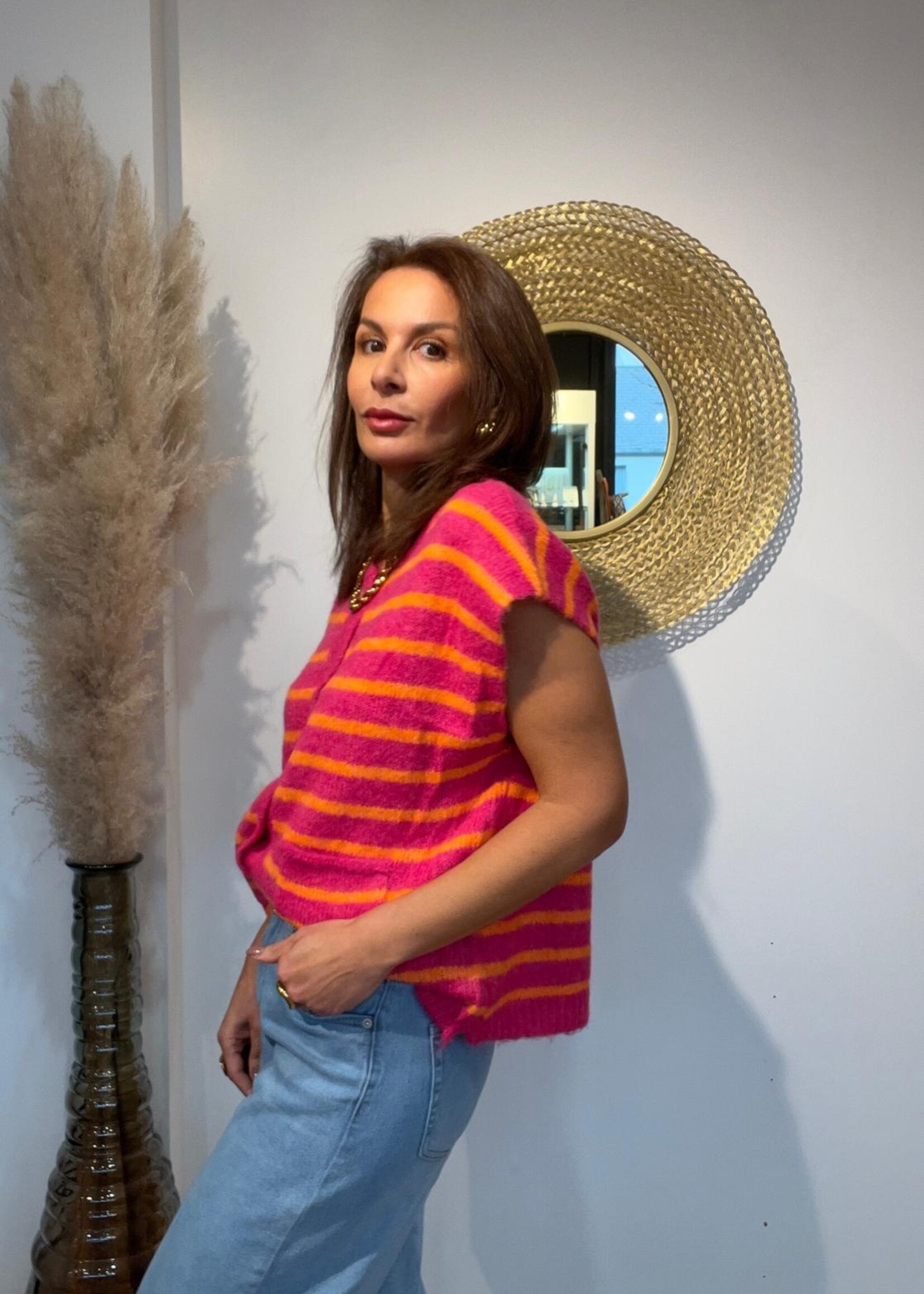 MOUWLOZE GESTREEPTE TRUI ROOS ORANJE - ONE SIZE