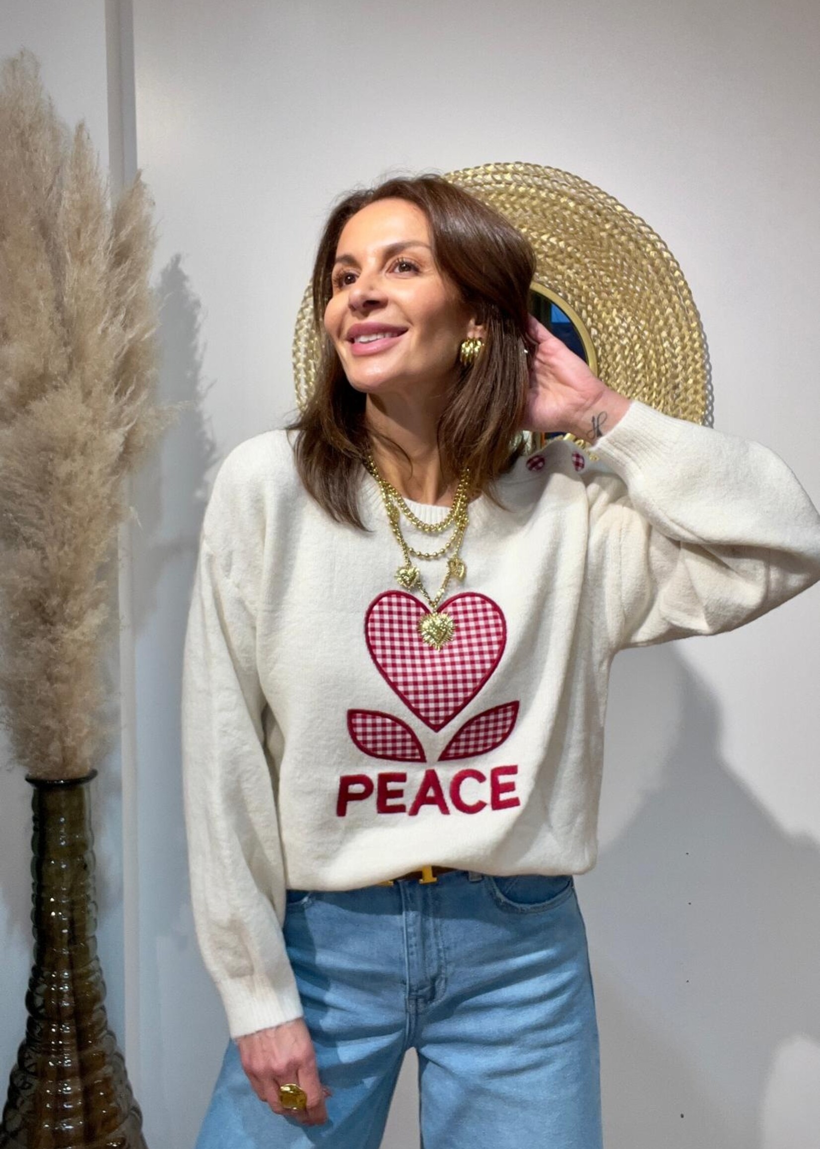 PULL PEACE VICHY RED-ONE SIZE