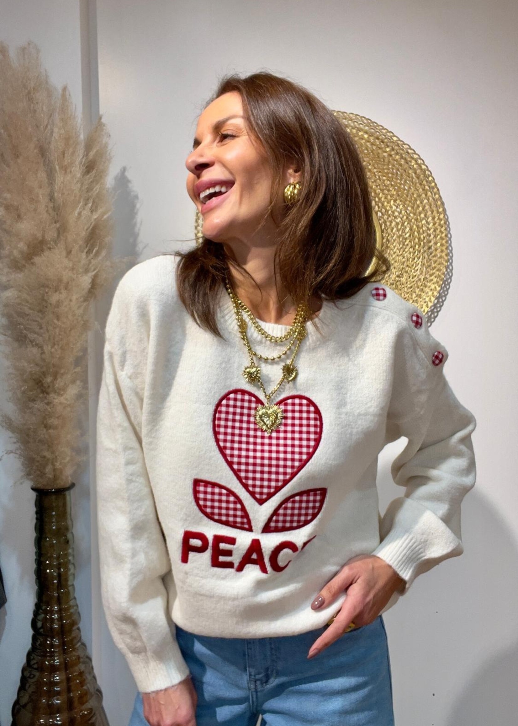 PULL PEACE VICHY RED-ONE SIZE