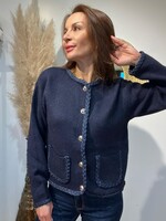 GILET MARINE- BOUTONS DORÉS ET POCHES - ONE SIZE