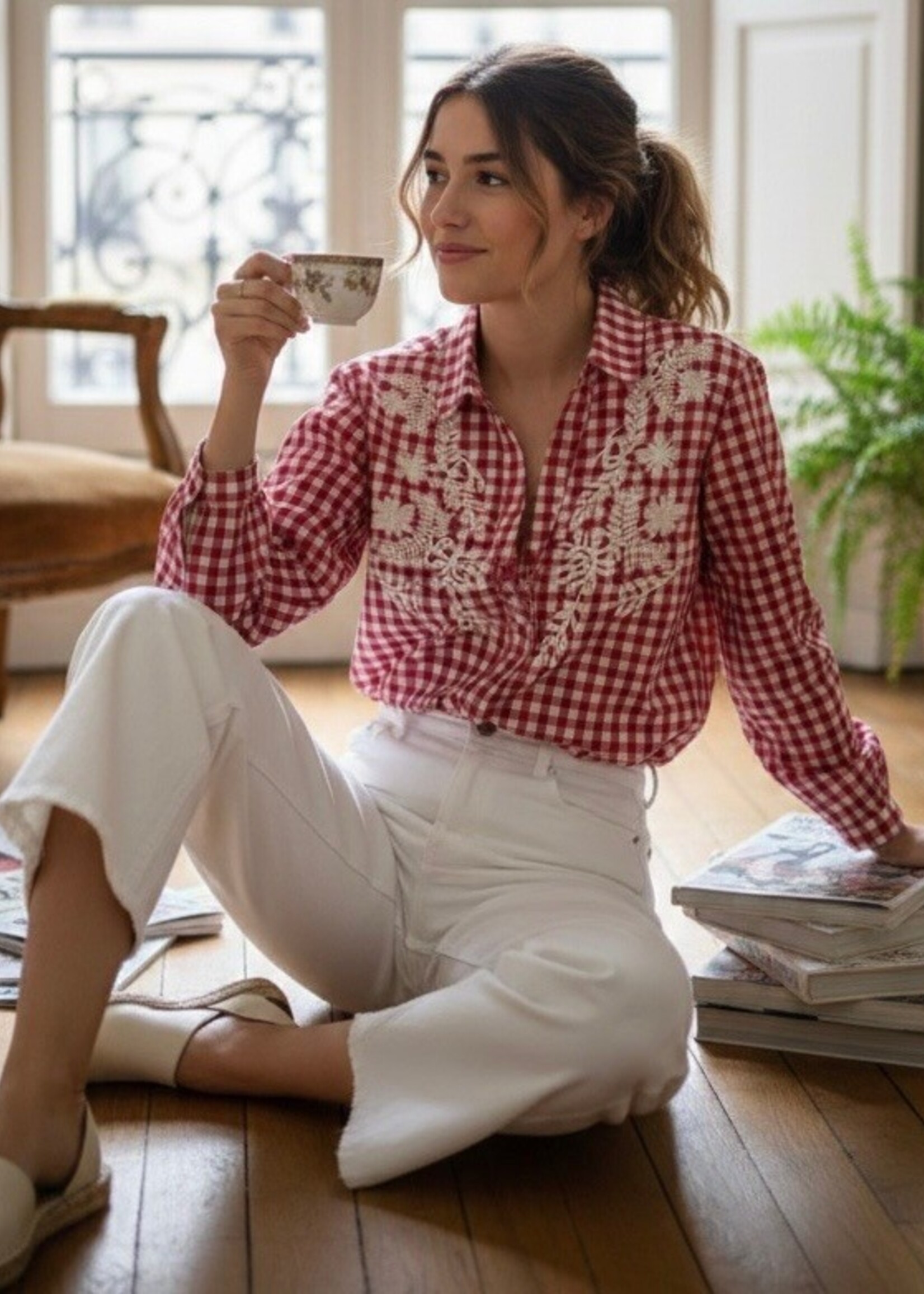 CHEMISE VICHY A BRODERIES