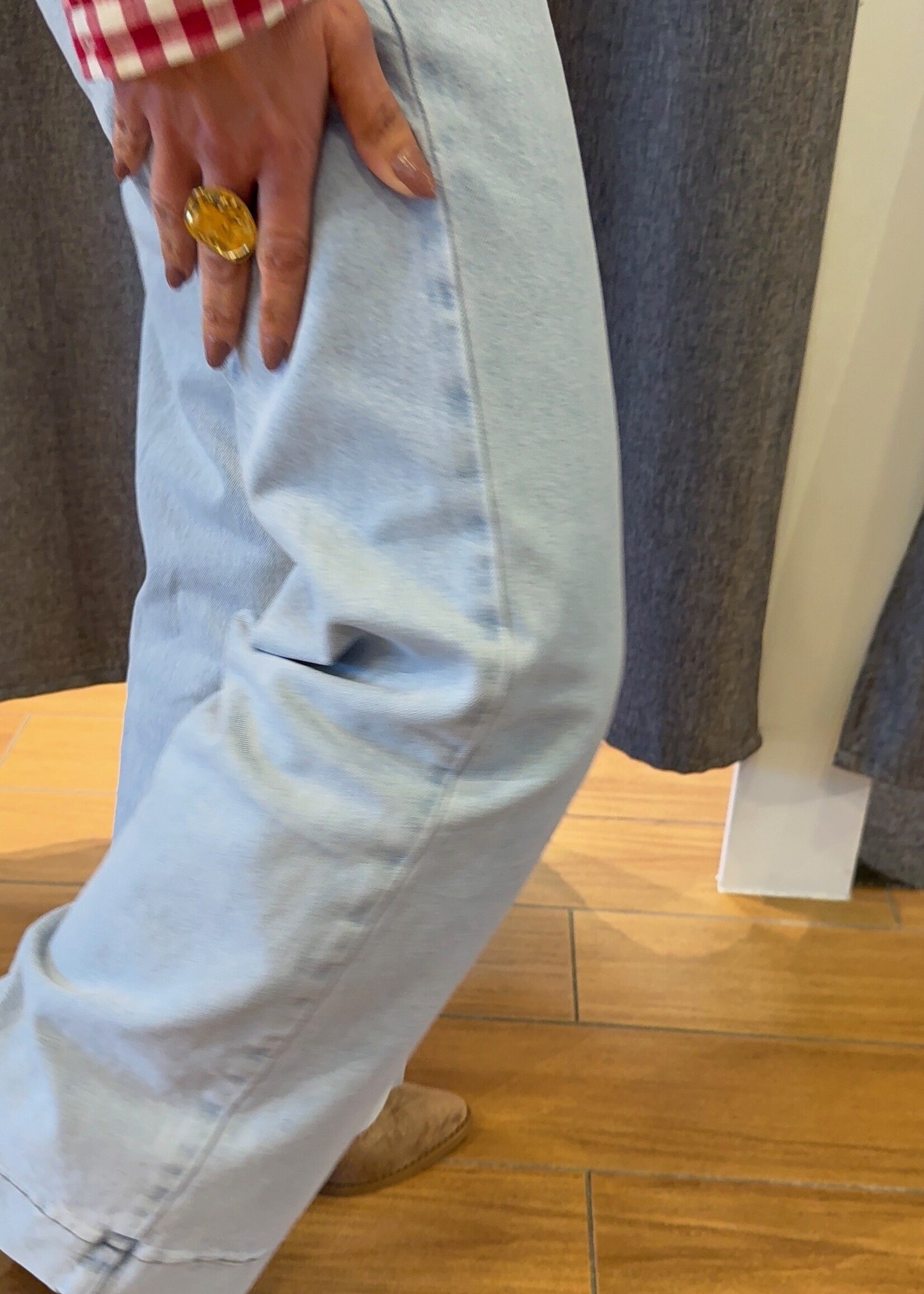 ORAIJE Vienna Wide Jeans in ecru met fijne strepen – Hoge taille