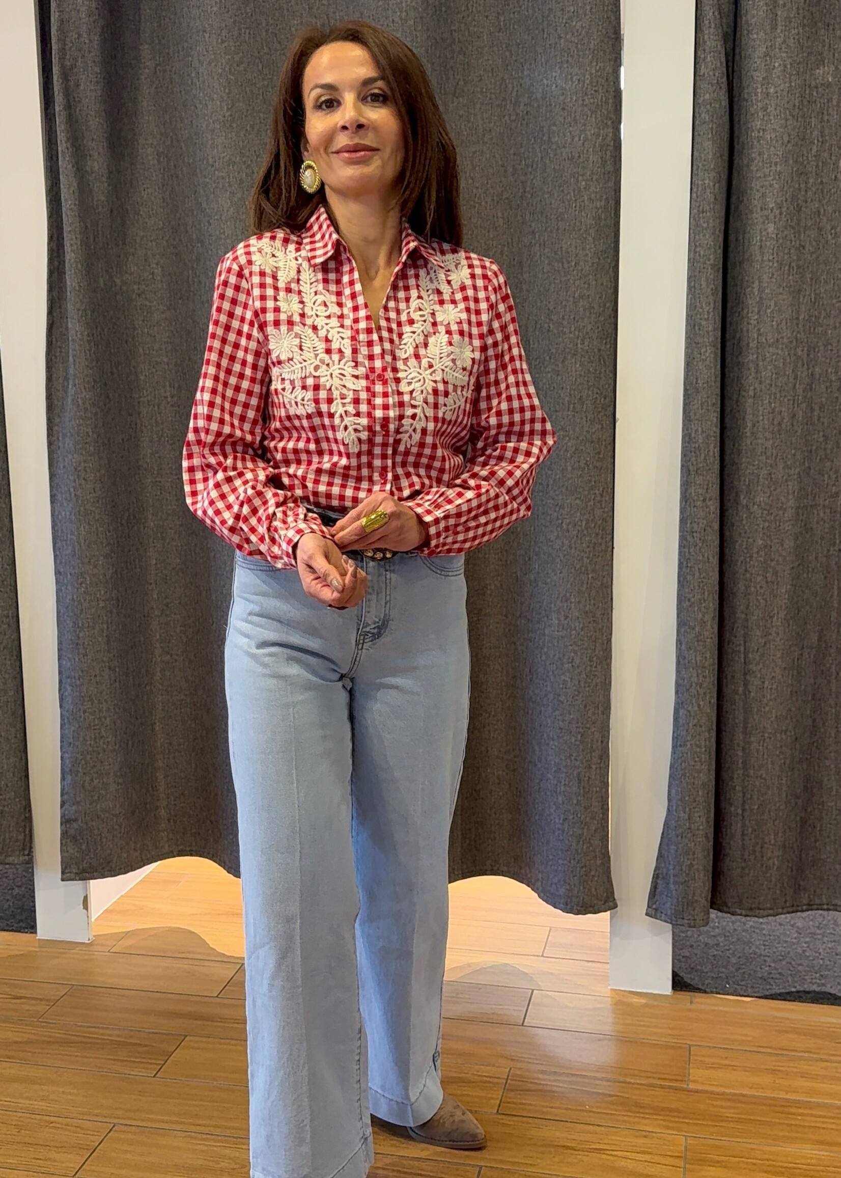 ORAIJE Vienna Wide Jeans in ecru met fijne strepen – Hoge taille