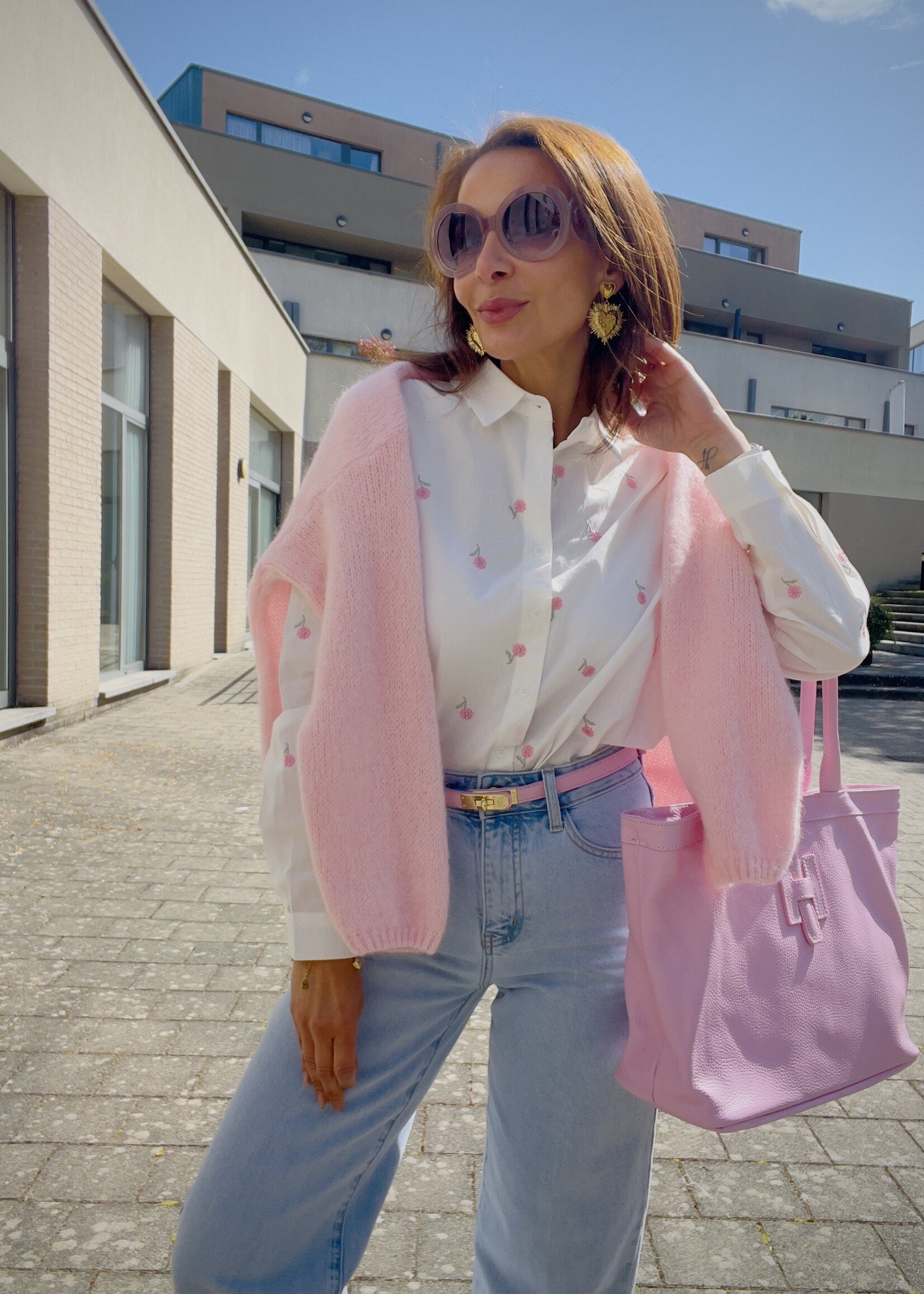CHEMISE MARGUERITE ROSE BRODEE