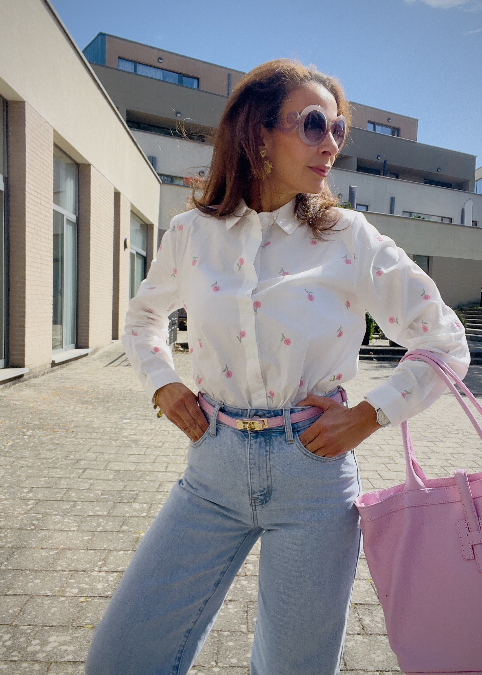 CHEMISE MARGUERITE ROSE BRODEE