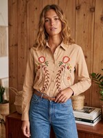 Chemise en coton beige avec broderies florales – 100% coton
