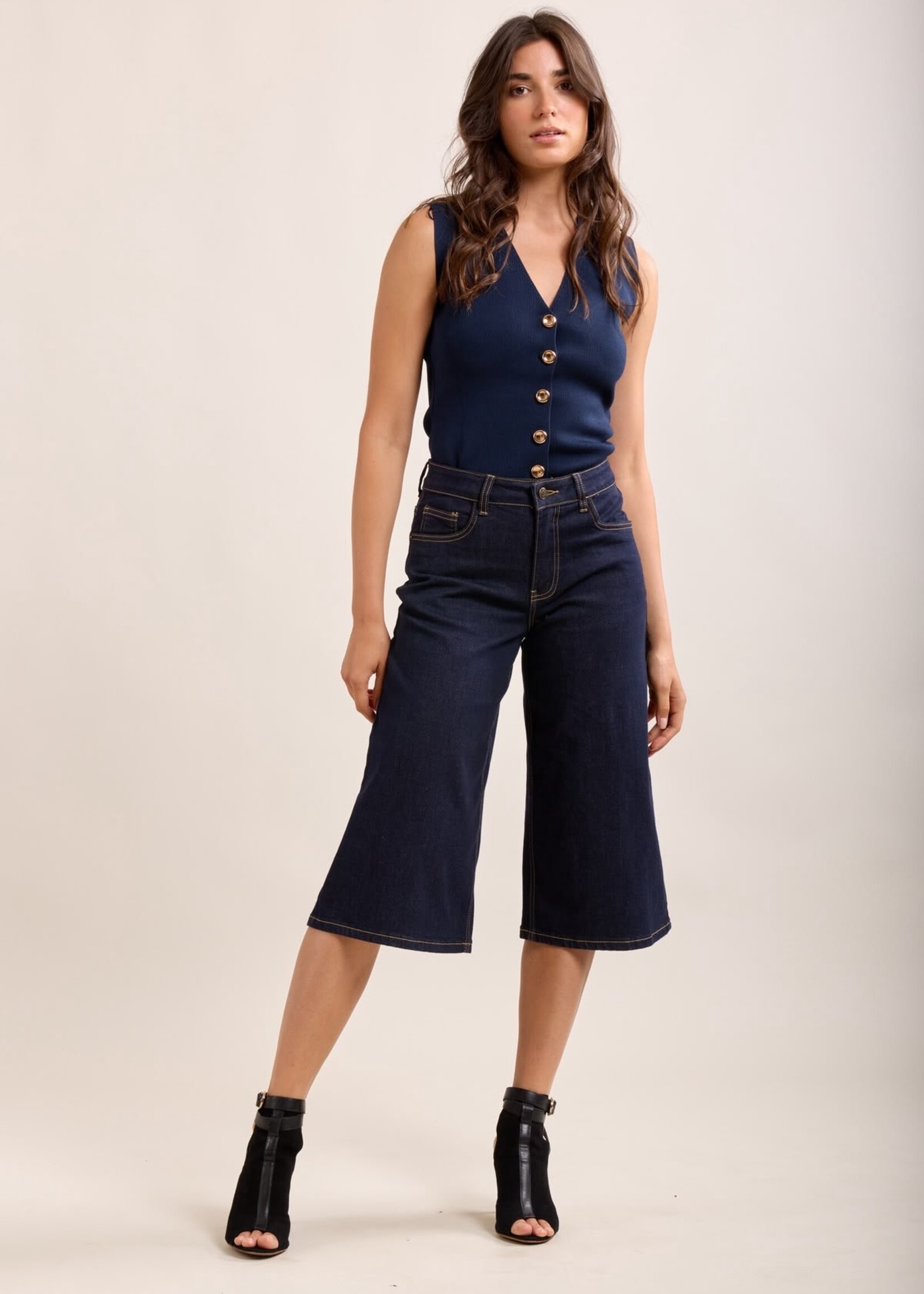 TOXIK3 TOXIK3 Wide-Leg Stretch Denim Bermuda met Lage Taille