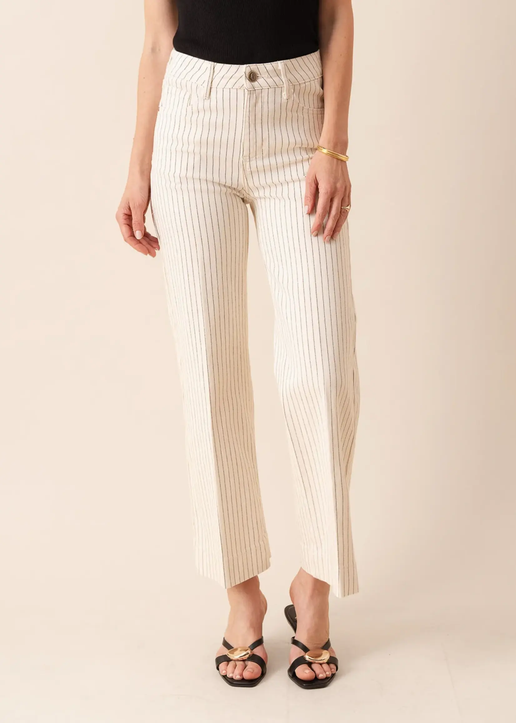 ORAIJE Jean Vienna Wide écru à fines rayures – Taille haute